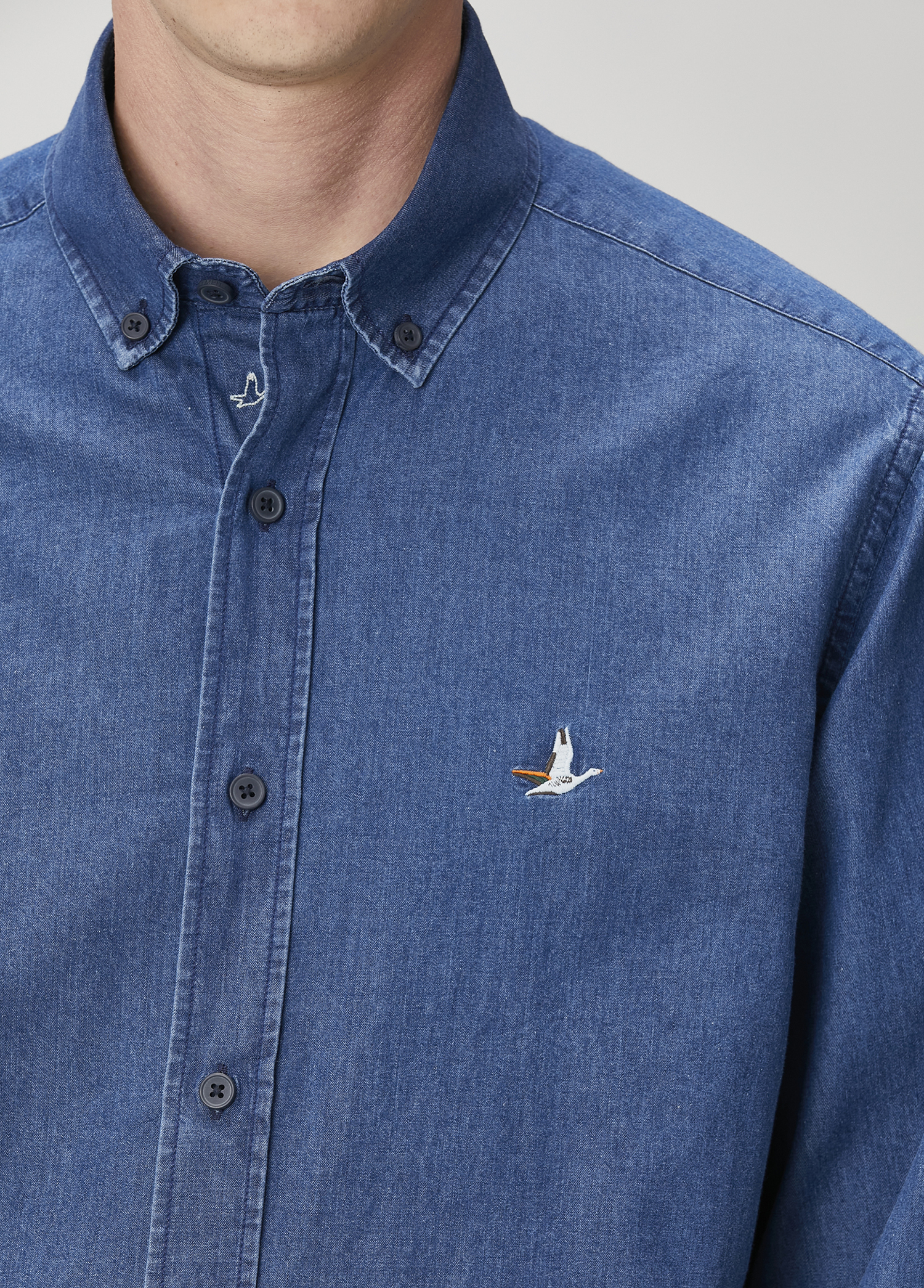 Comfort Fit Lacivert Denim Gömlek_5