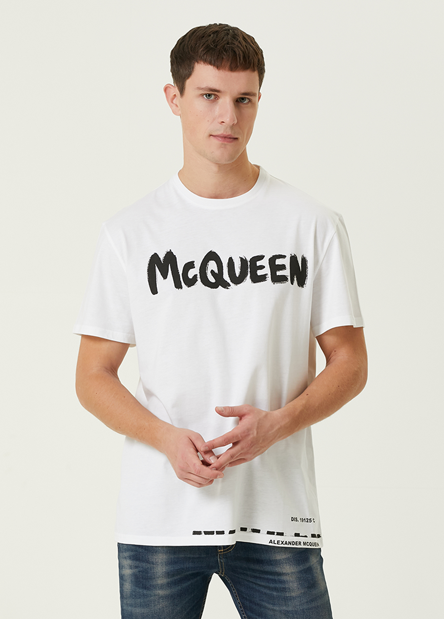 White Alexander McQueen White Men Beyaz Logo Bask l T shirt 1376140 Beymen