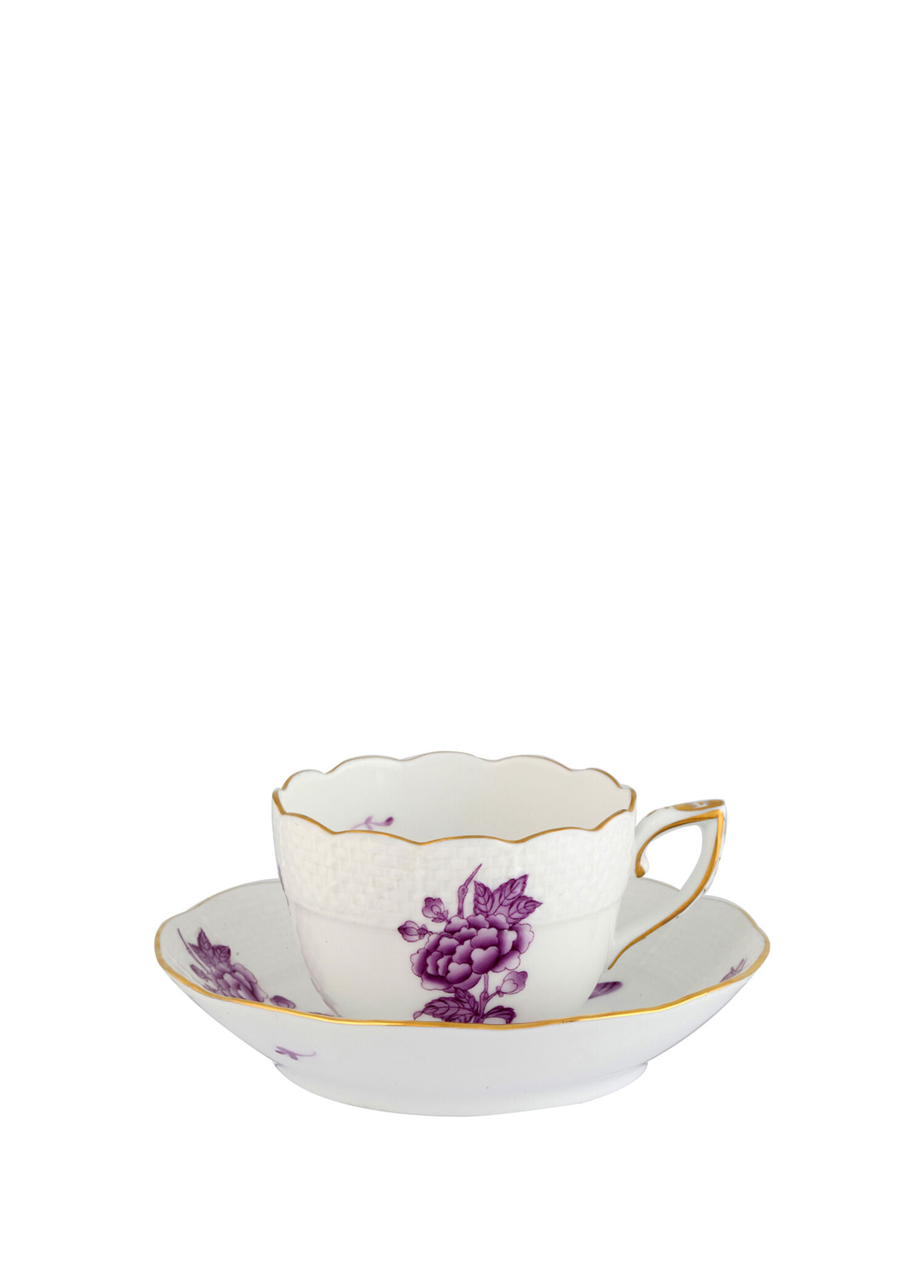Victoria Papillons Et Fleurs Desenli Mor Porselen Kahve Fincanı ve Tabağı