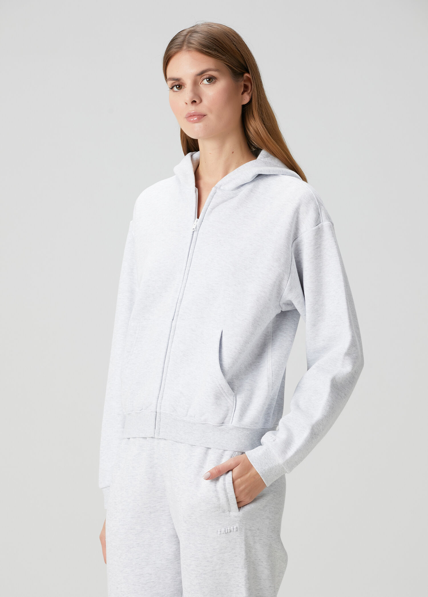 Classic Gri Kapüşonlu Fermuarlı Sweatshirt