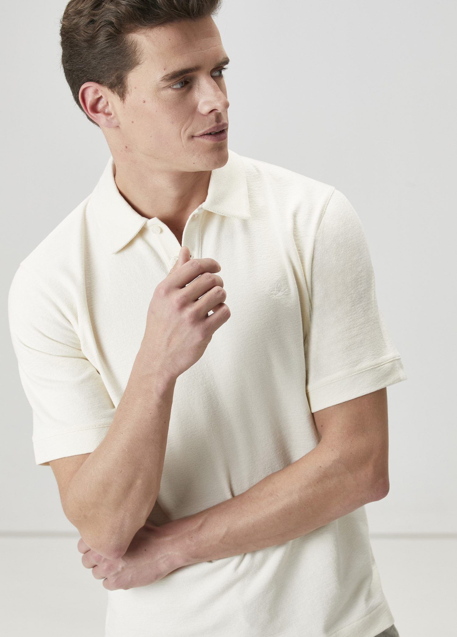 Comfort Fit Kırık Beyaz Polo Yaka T-shirt_1
