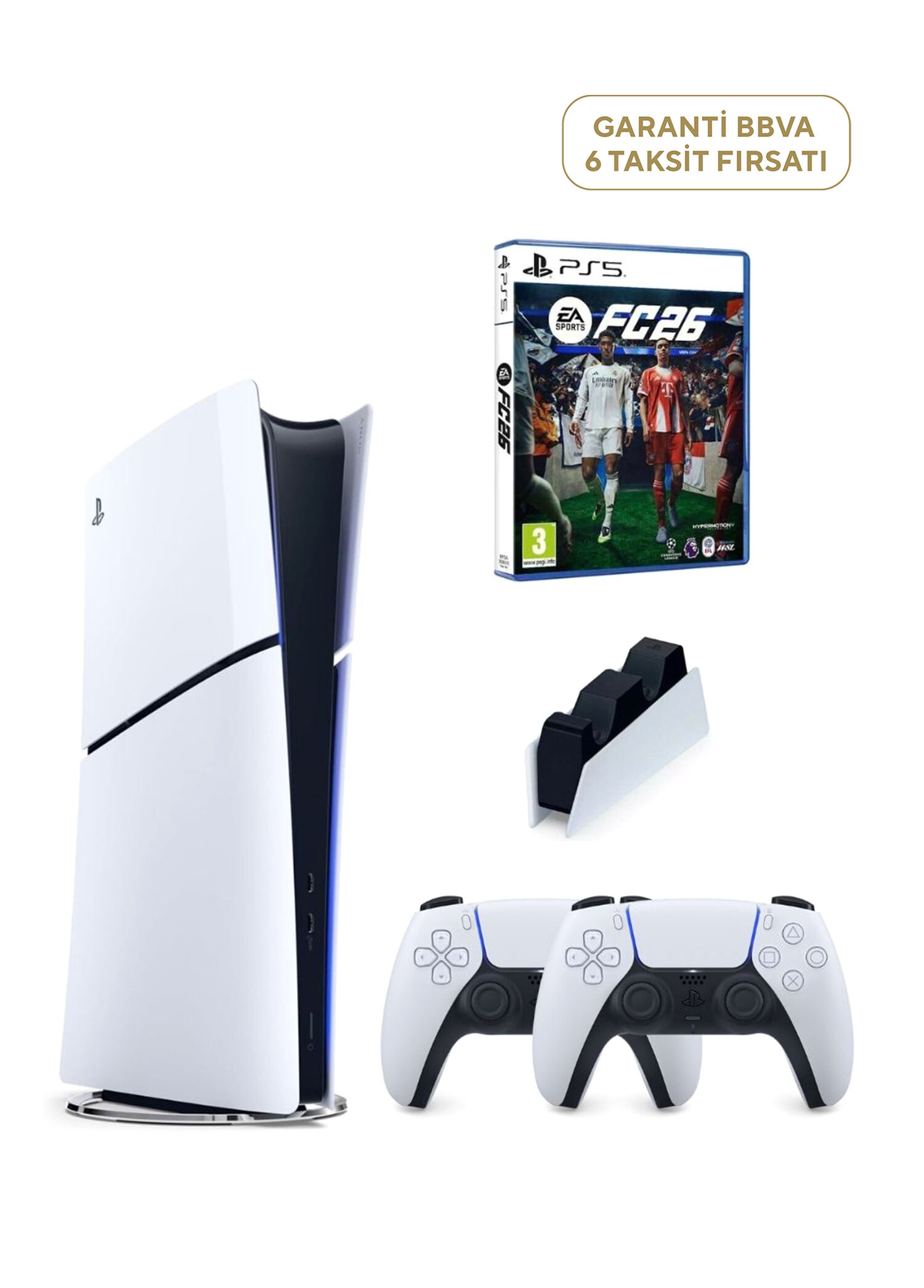 PlayStation 5 Slim Digital Edition Oyun Konsolu + 2. PS5 Kol + PS5 Şarj İstasyonu + PS5 Fifa 26 FC 26