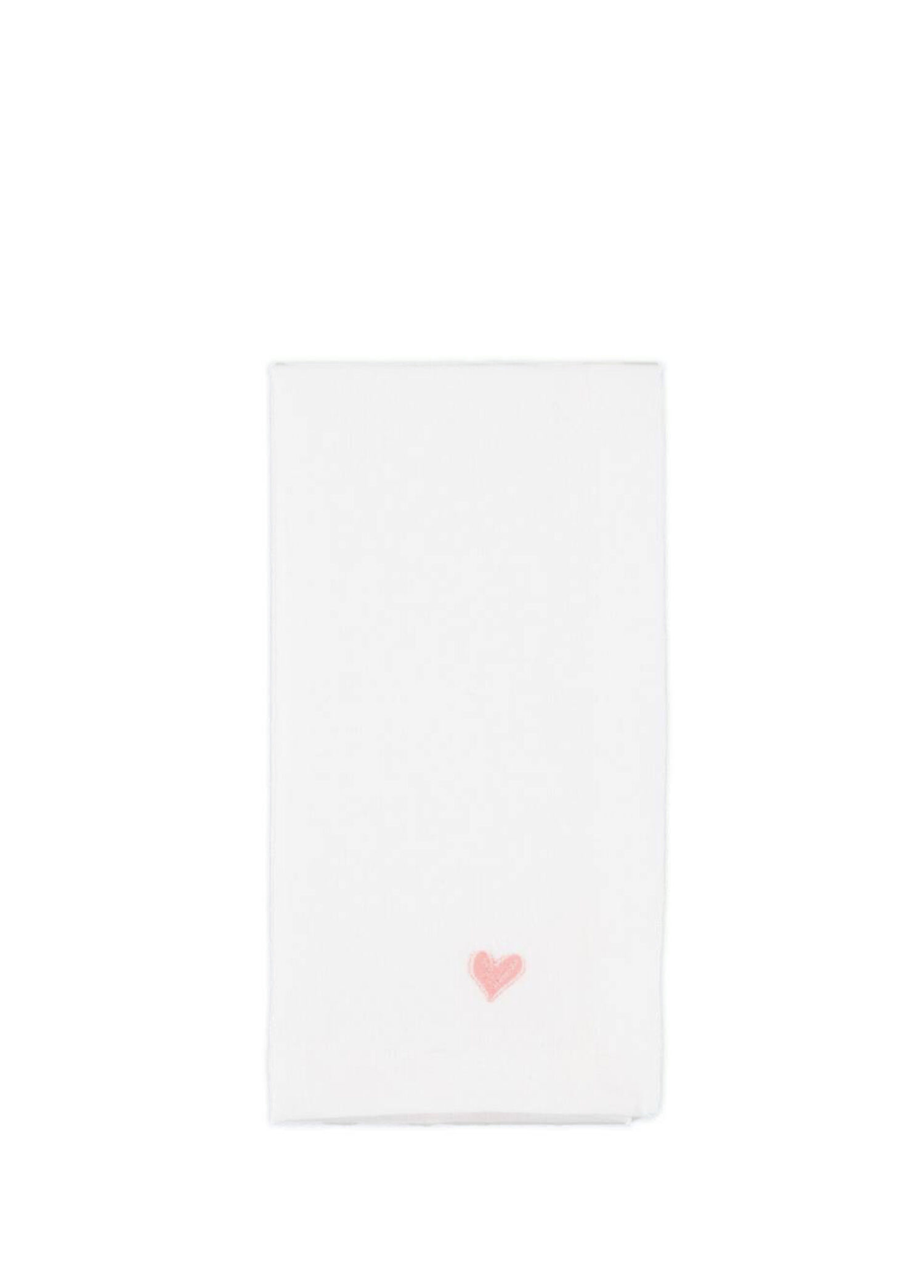 Love Pembe Kalp Nakışlı Beyaz Keten Servis Peçetesi