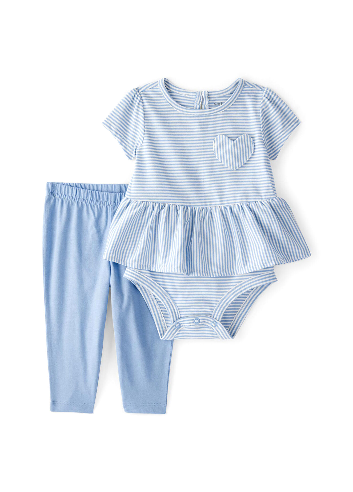 Mavi Pamuklu Kısa Kollu Body ve Pantolon Kız Bebek 2'li Set