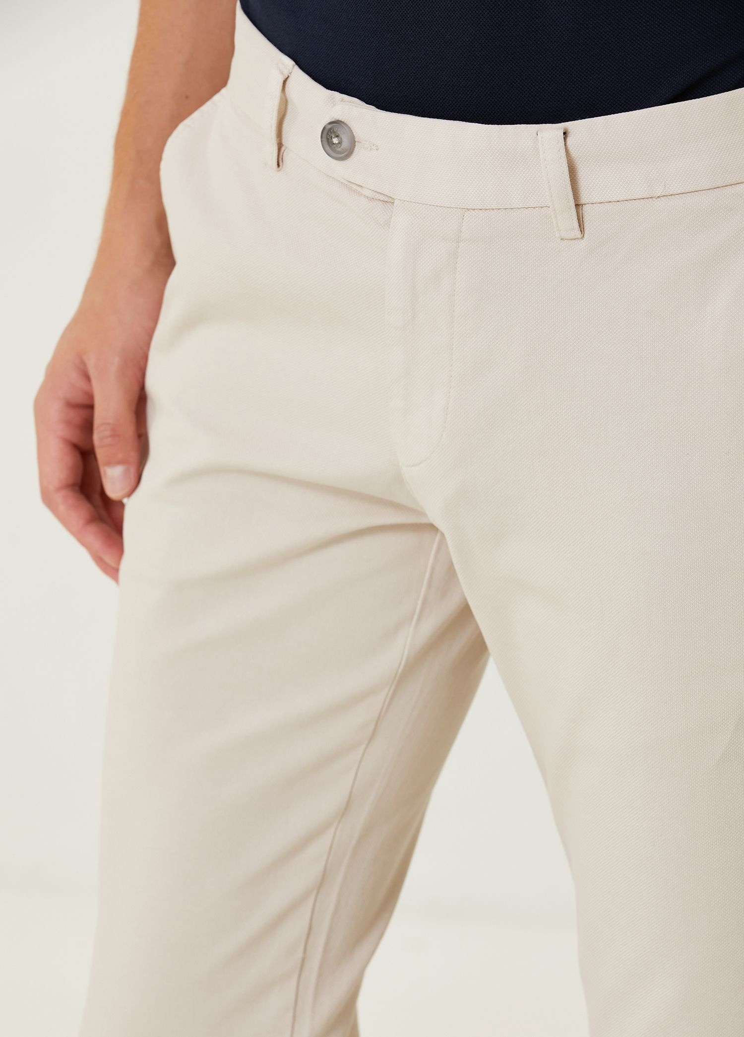 Slim Fit Taş Panama Dokulu Chino Pantolon_2