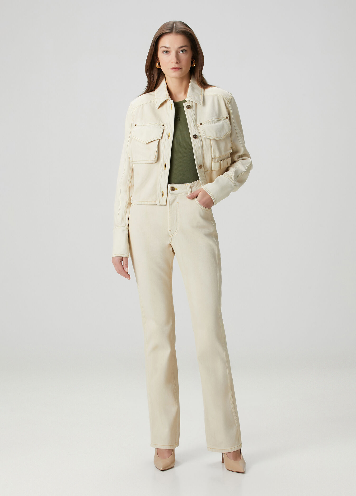 Bej Wide-Leg Jean Pantolon