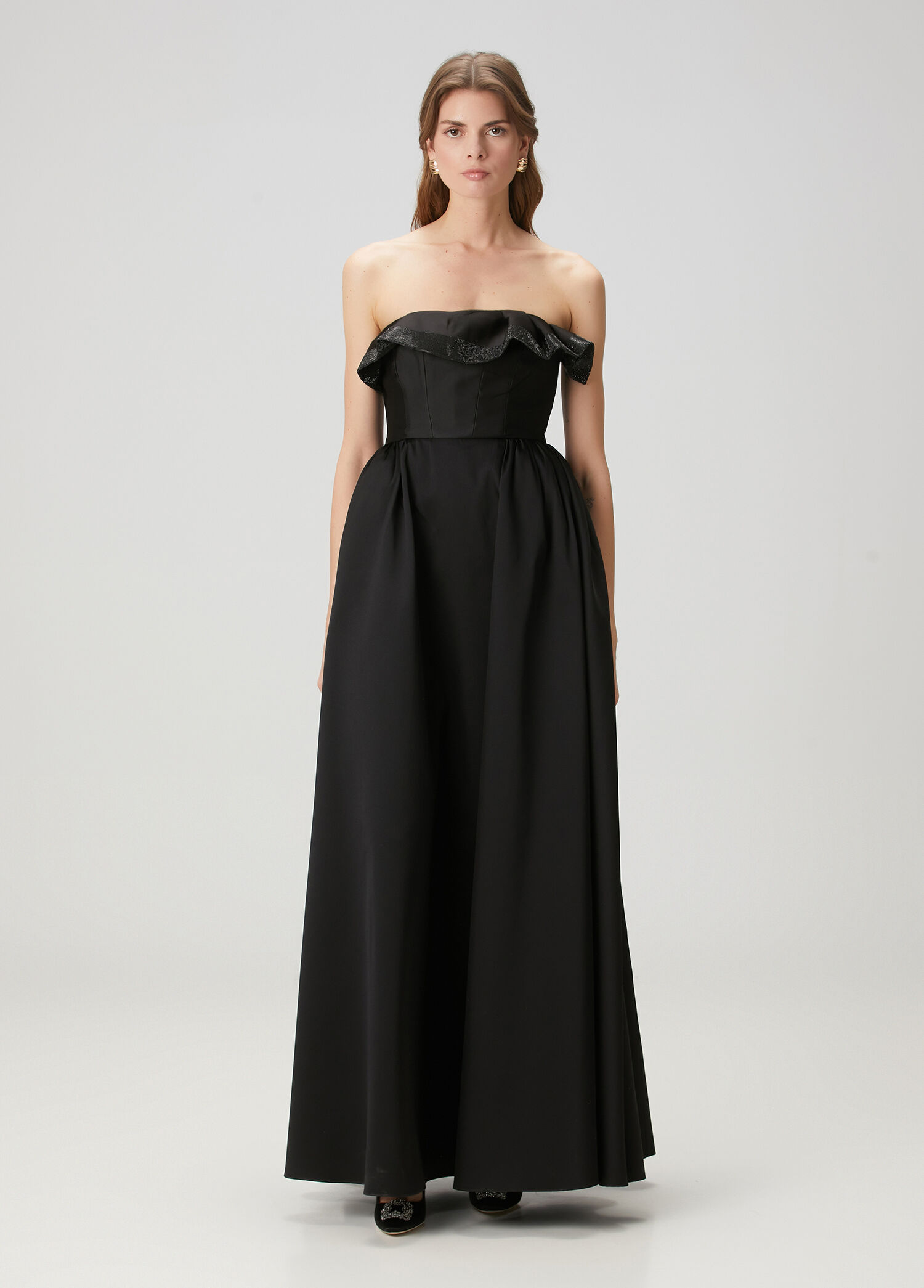 Roland Mouret Siyah Kadın Siyah Straplez Maksi Abiye Elbise