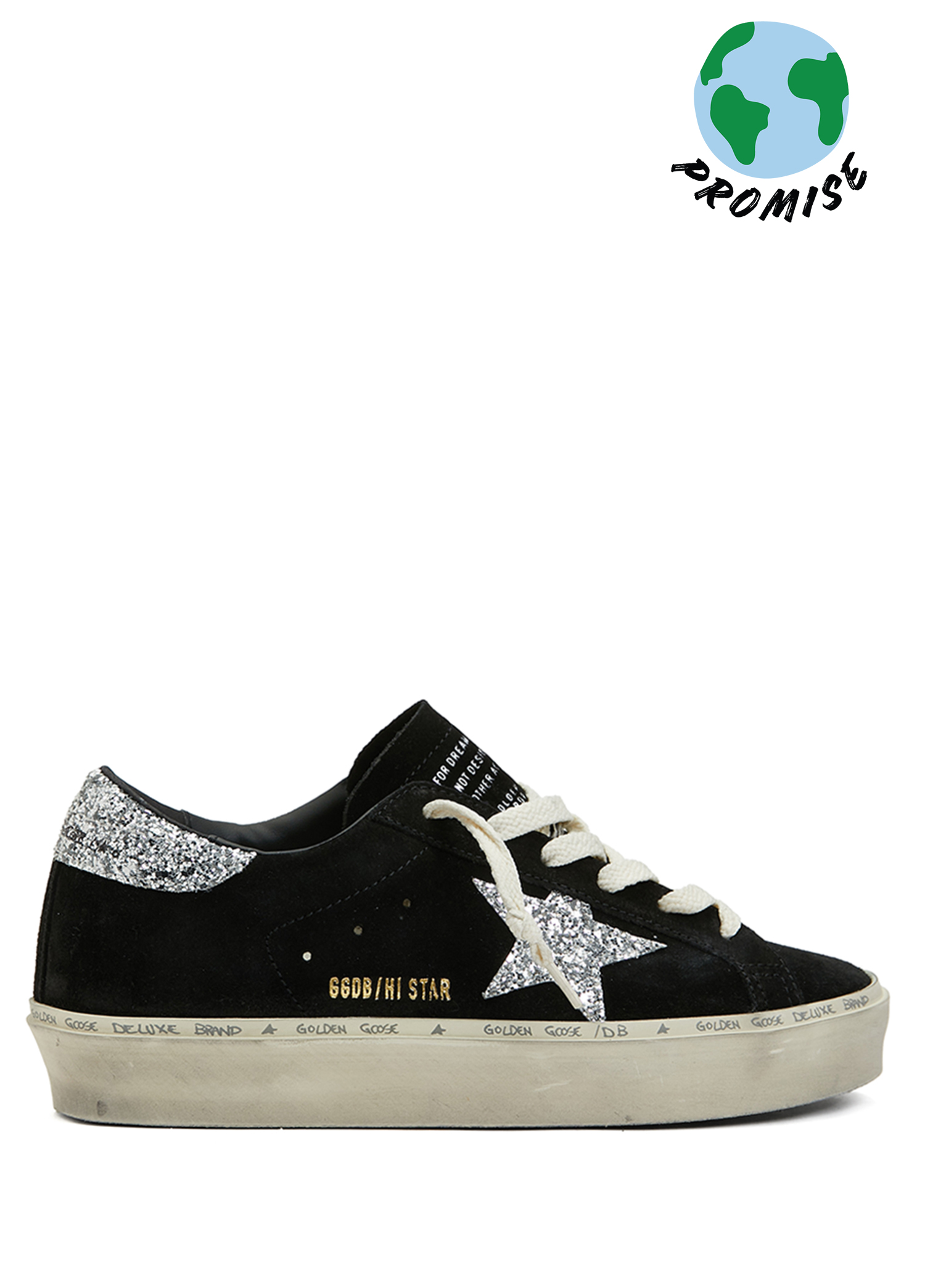 Golden Goose Hi Star Siyah Silver Kadın Deri Sneaker Siyah-Gümüş