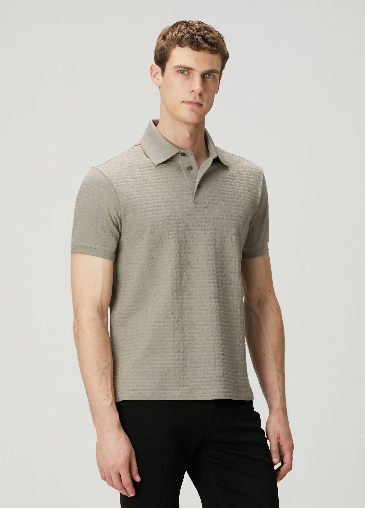 Gri Polo Yaka Logo Motifli T-shirt