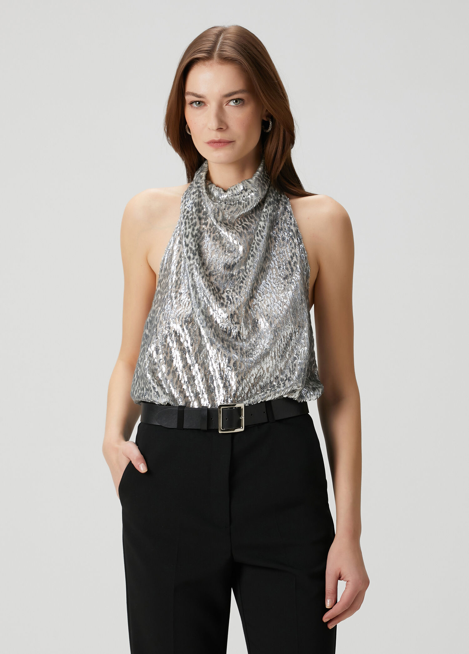 Silver Halter Yaka Bluz