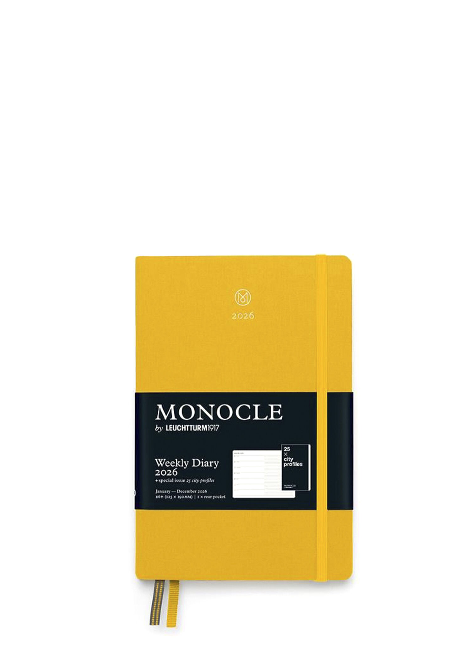 Monocle Sarı Çanta Boy B6+ 2026 12 Aylık İngilizce Çizgili Ajanda ve Not Defteri
