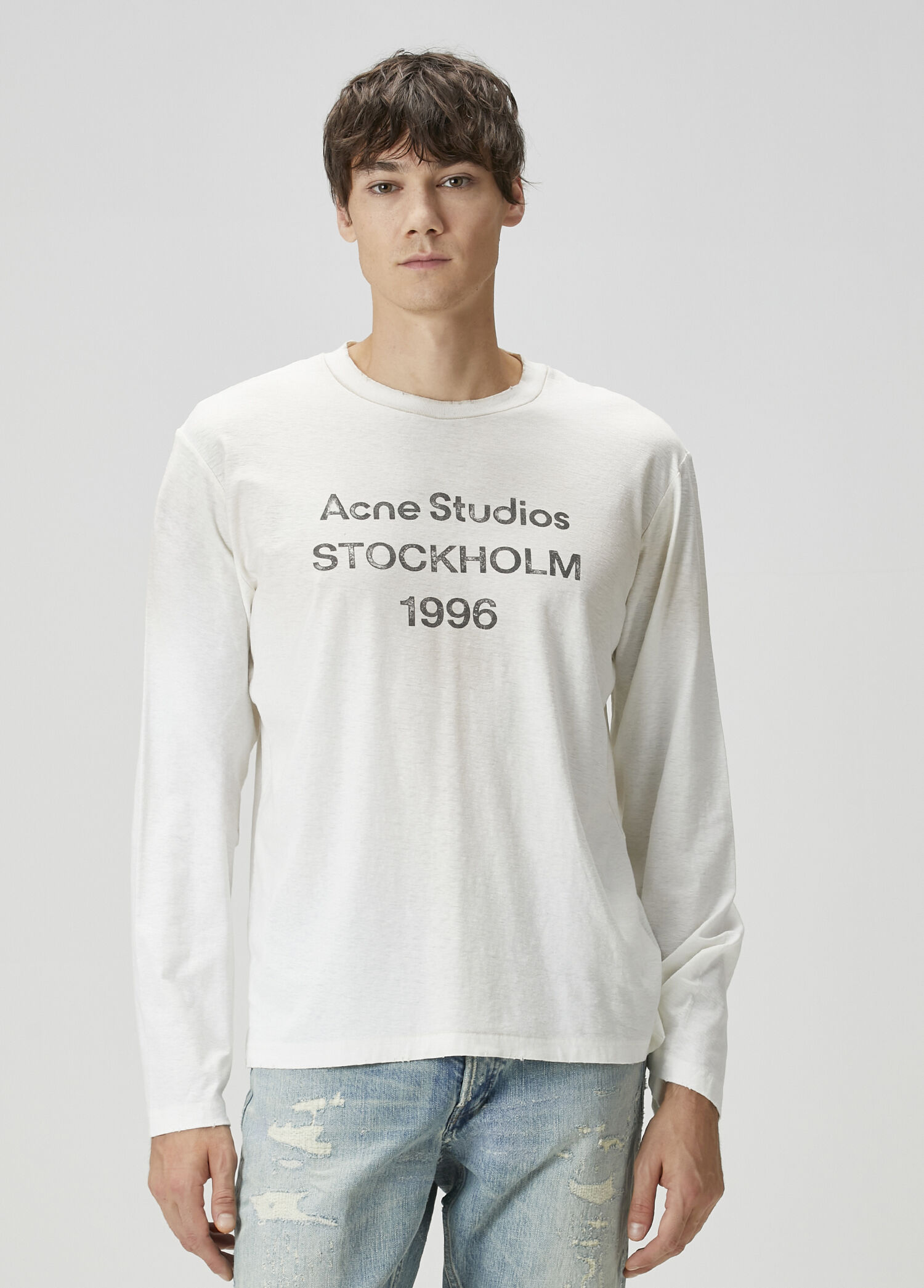 Acne Studios - Kırık Beyaz Logolu Uzun Kol T-shirt - Fildişi