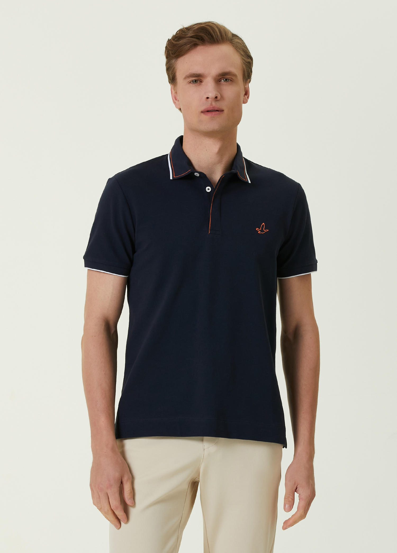 Slim Fit Lacivert Polo Yaka Zincir Dikişli T-shirt_0