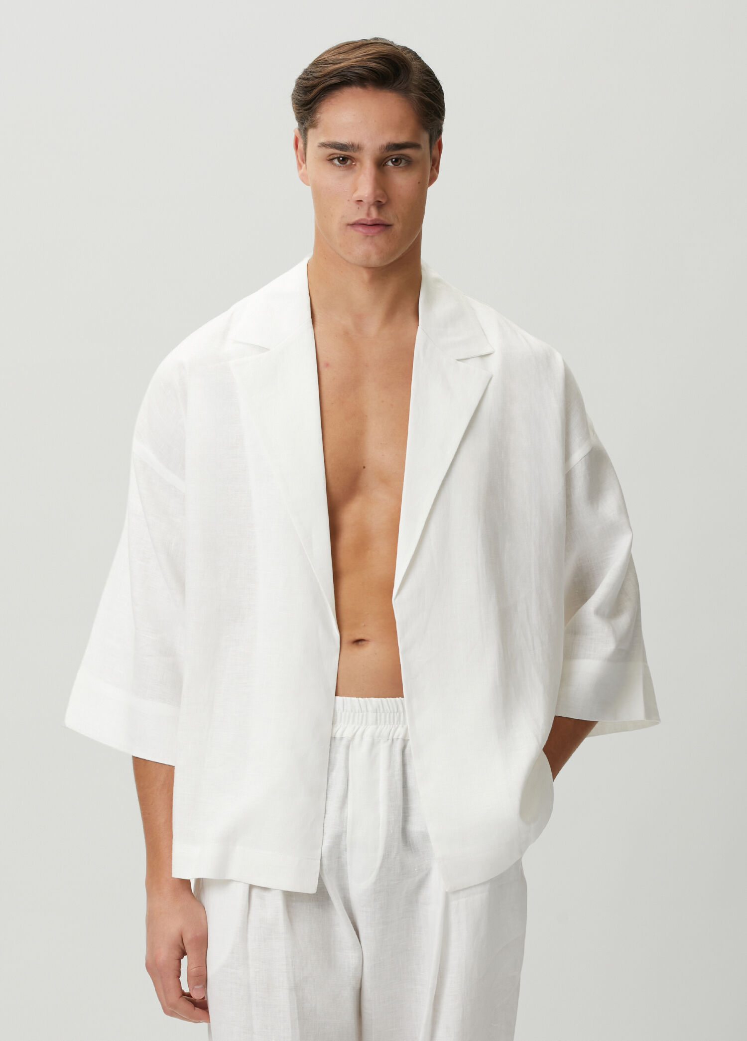 Ocean Ekru Organik Keten Kimono