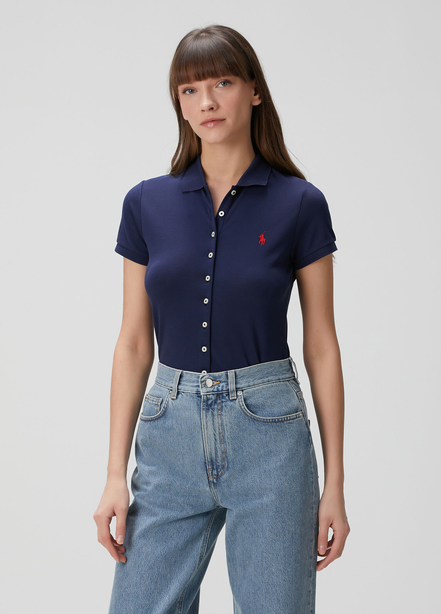 Polo Ralph Lauren Lacivert Kadın Lacivert Logo Nakışlı Polo Yaka T