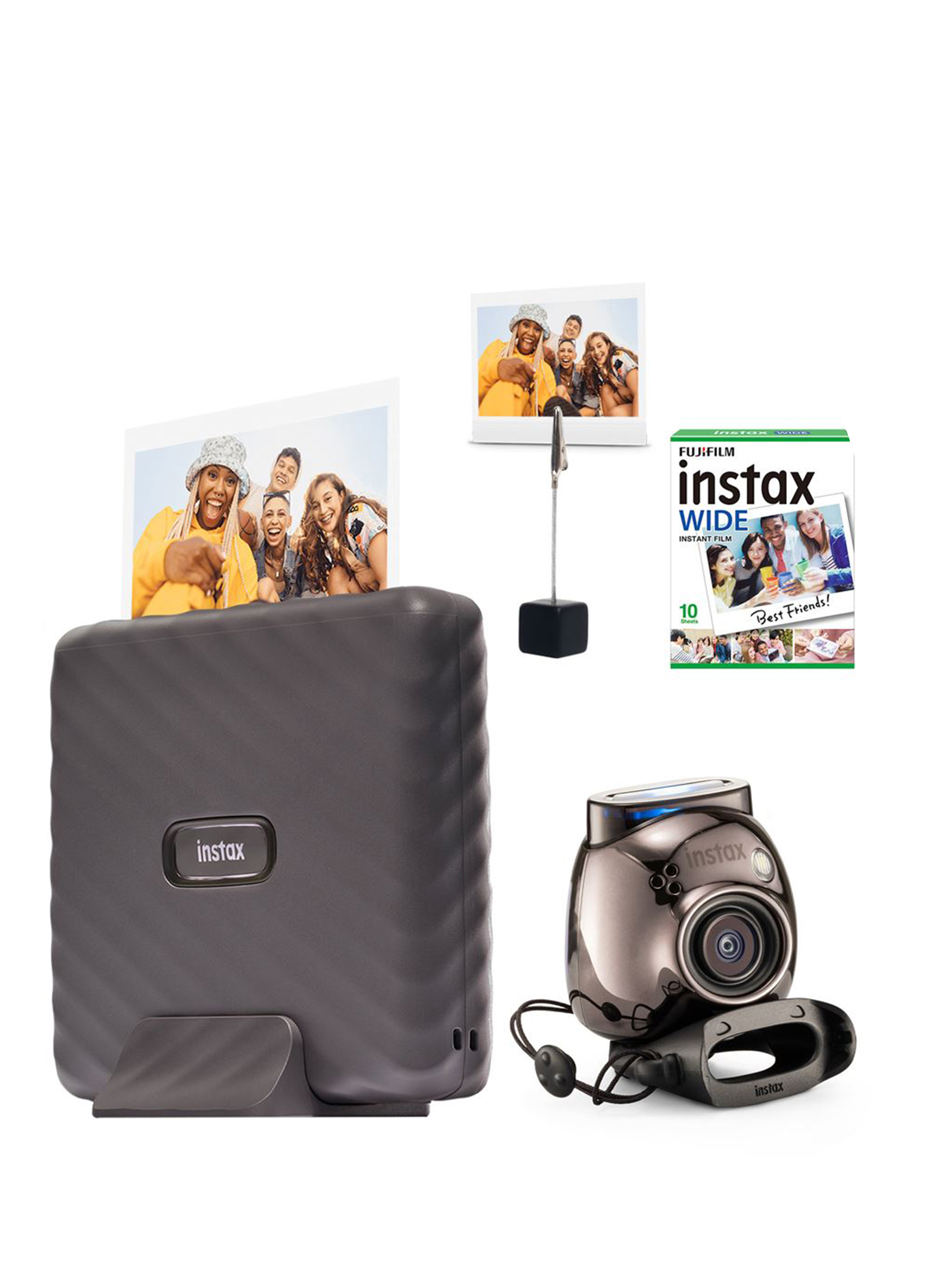 Instax Wide Link Gri Akıllı Telefon Yazıcısı + Pal Metal Siyah Dijital Kamera Seti