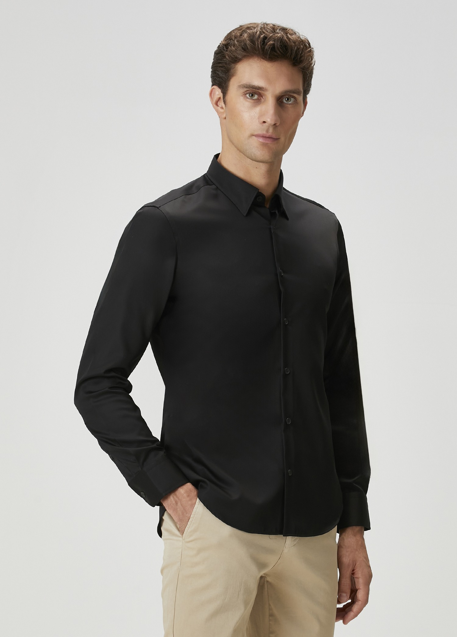 Slim Fit Siyah Non-iron Gömlek_2