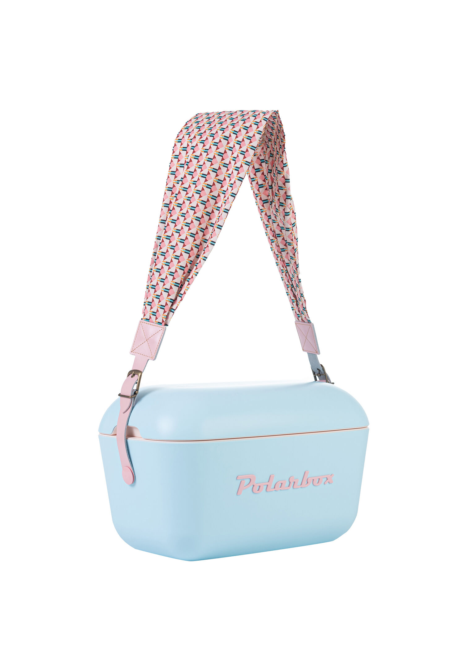 Prinkstyle Geometric Klasik Pamuk ve Deri Kayışlı Sky Blue Baby Pink Soğuk ve Sıcak Tutucu Termal Çanta 12 Lt