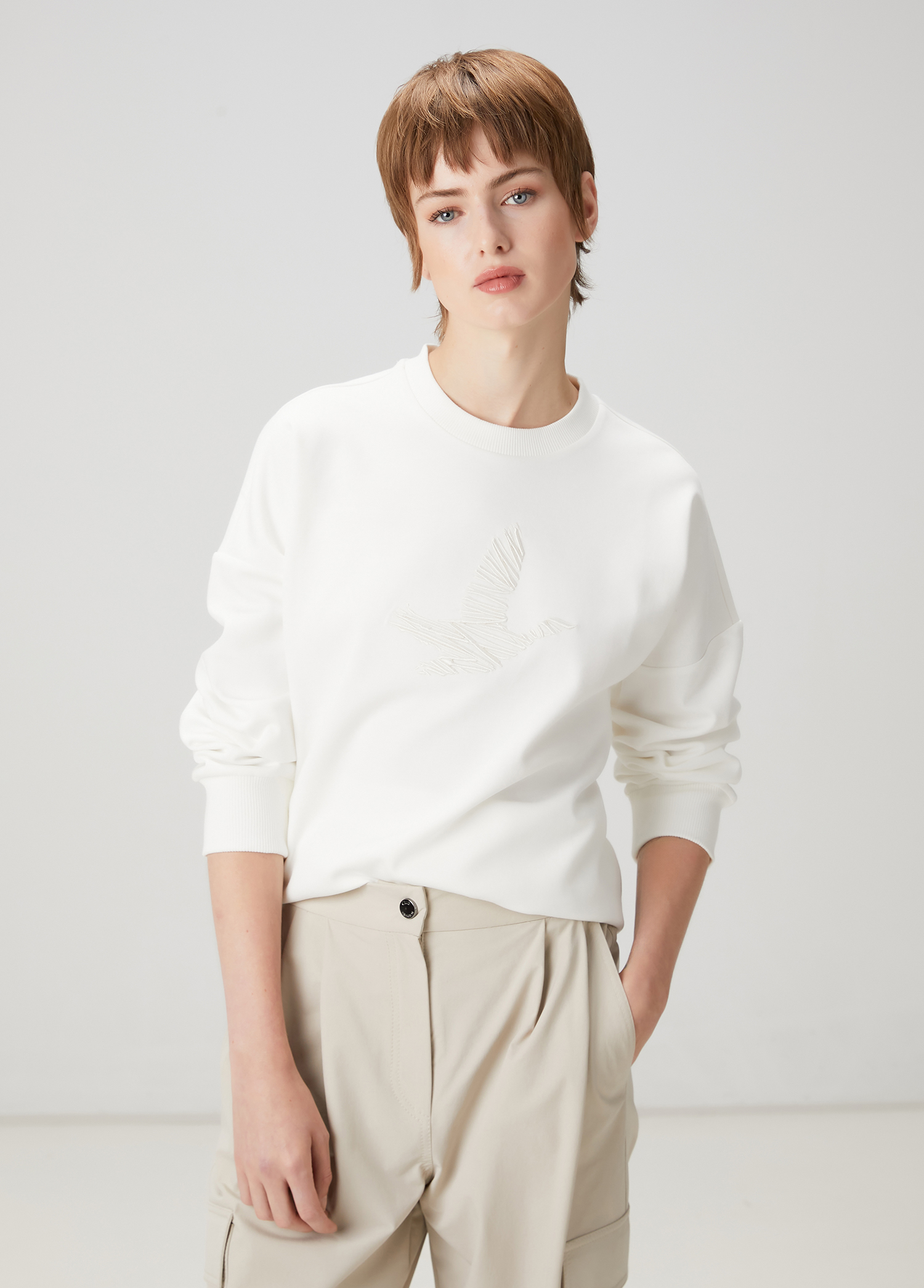 Beyaz Logo Nakışlı Sweatshirt_2