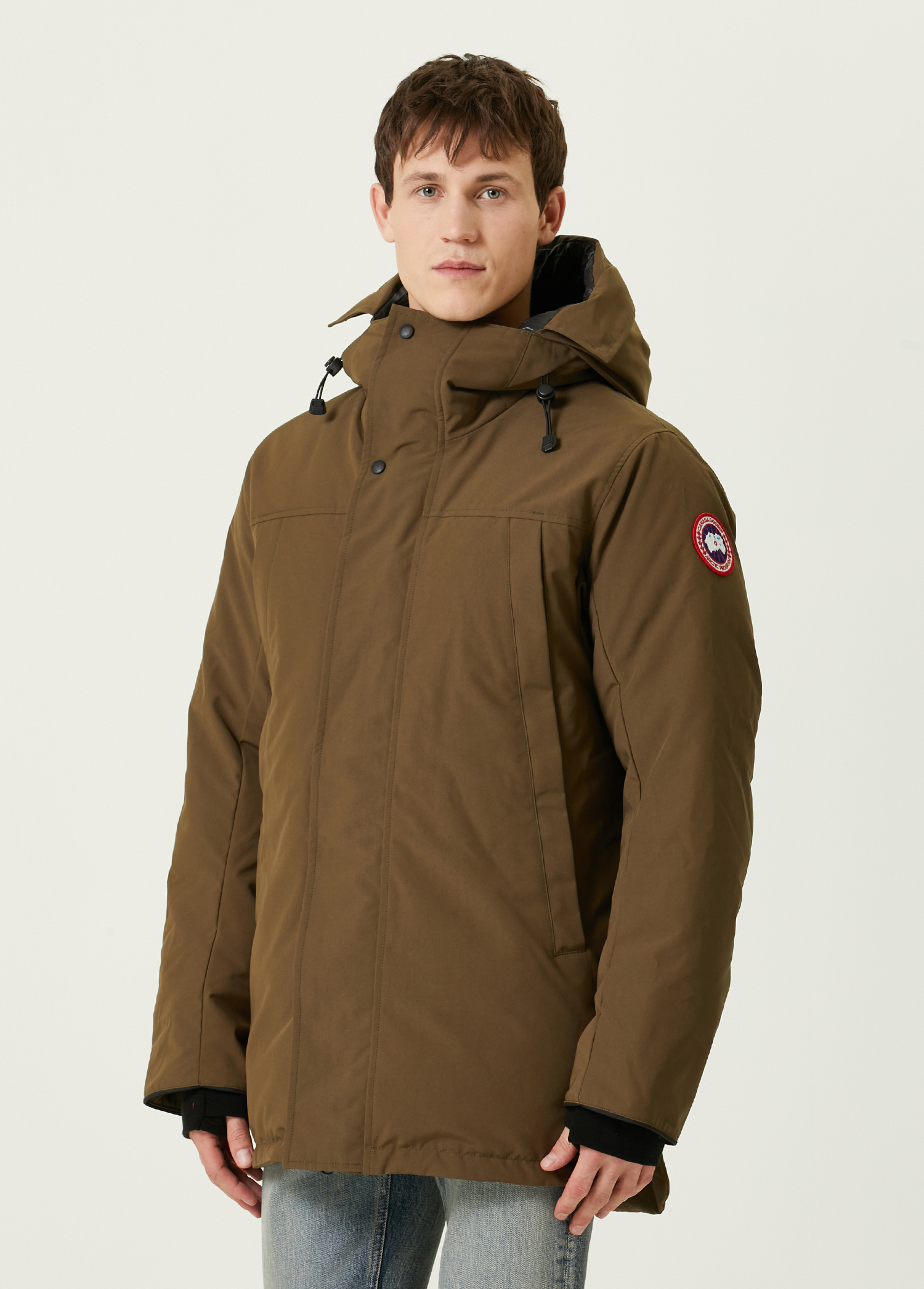 Canada Goose Sanford Khaki Hooded Parka with Logo Detail