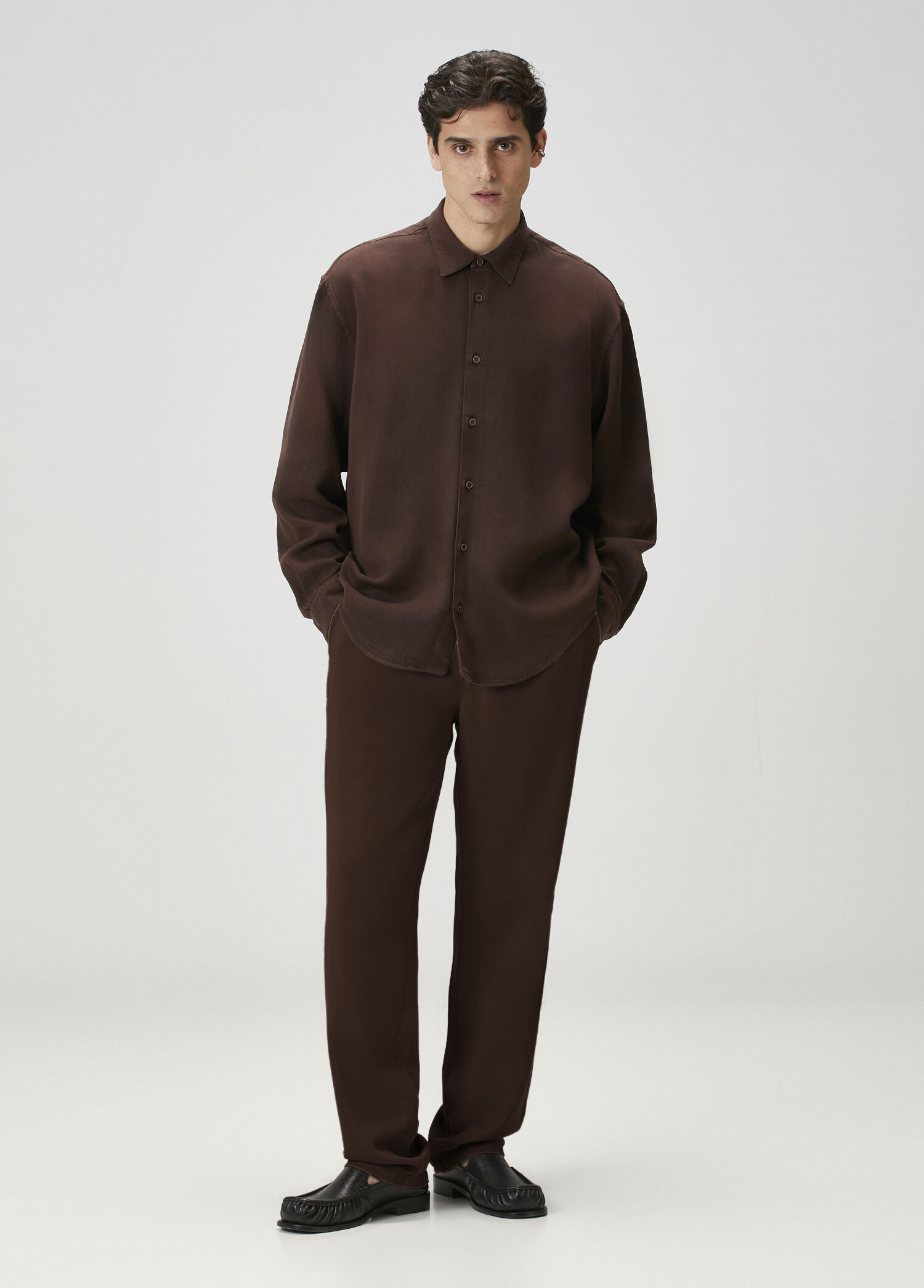 Kahverengi Beli Kordonlu Dökümlü Pantolon