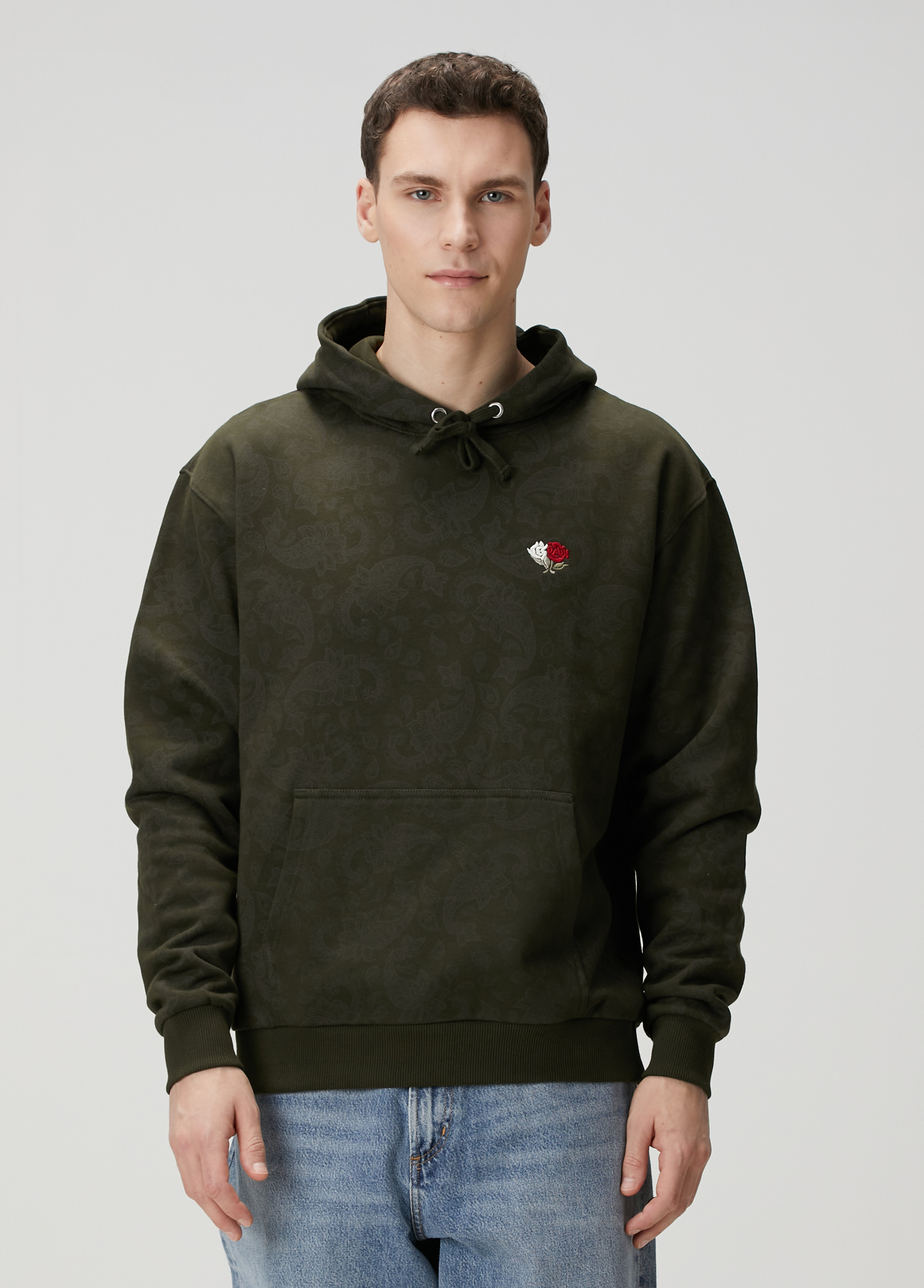 Loose Fit Haki Kapüşonlu Sweatshirt