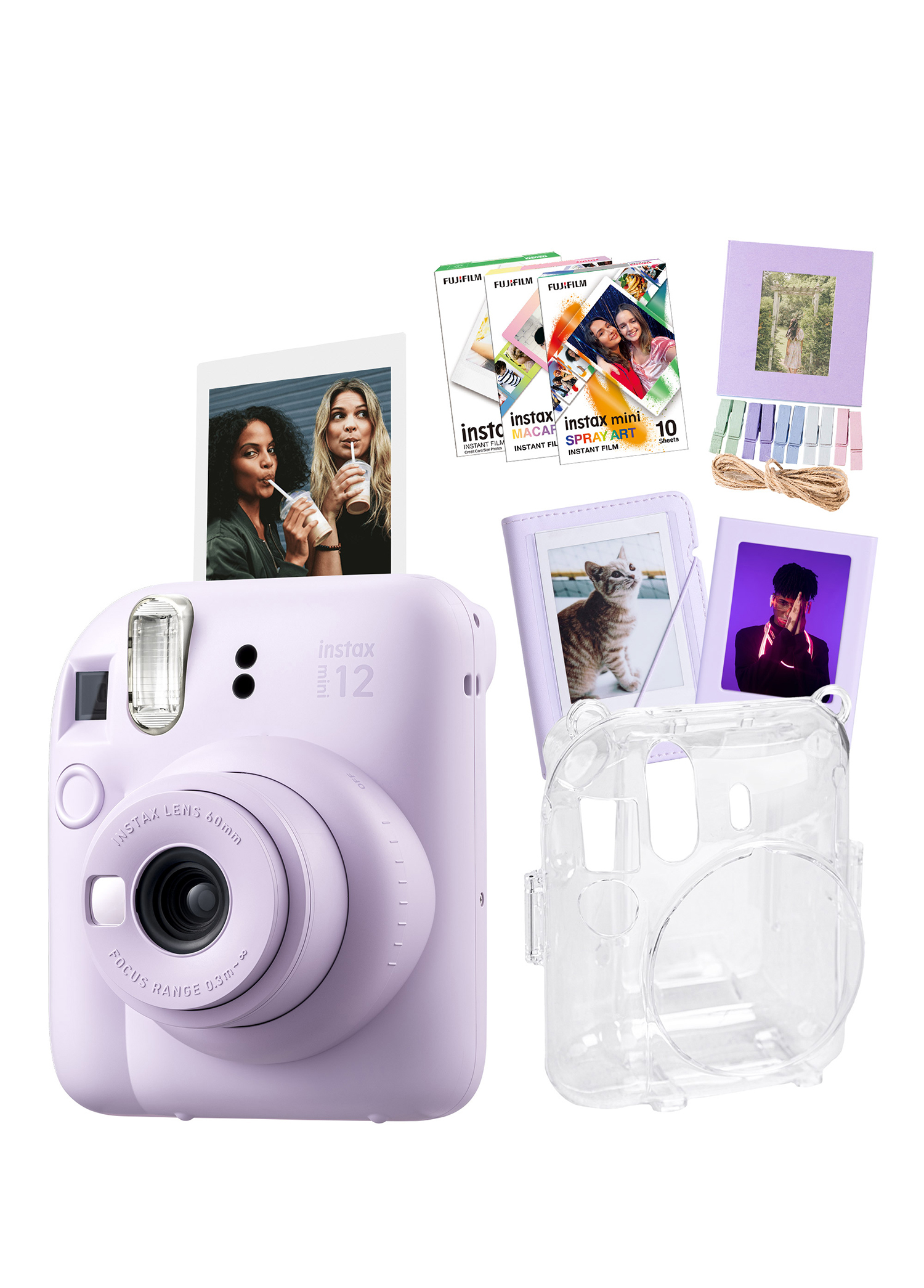 Instax Mini 12 Lila Fotoğraf Makinesi + 30'lu Film Albüm Mandal Çerçeve ve Kılıf Mega Set 2