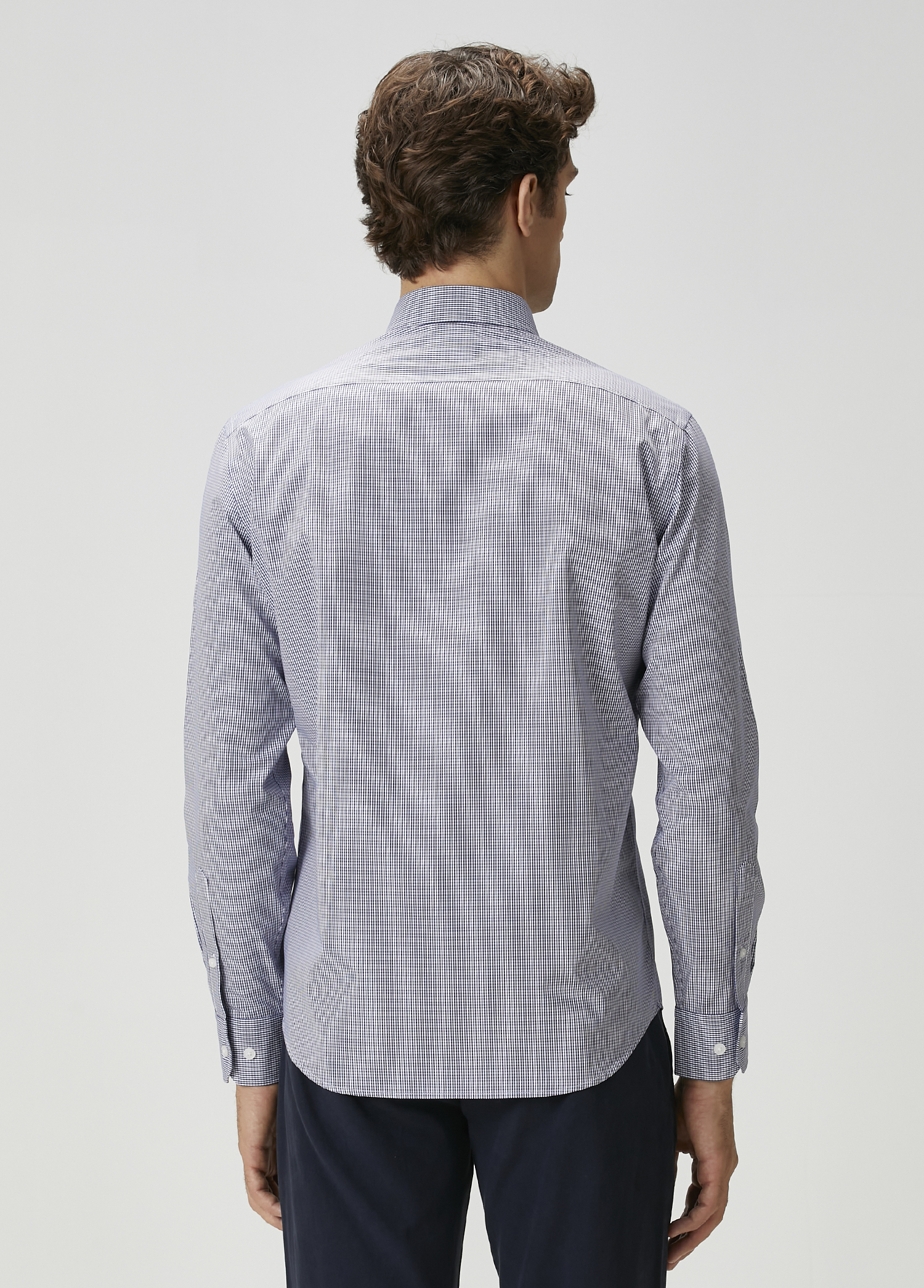Comfort Fit Lacivert Beyaz Non-iron Gömlek_3