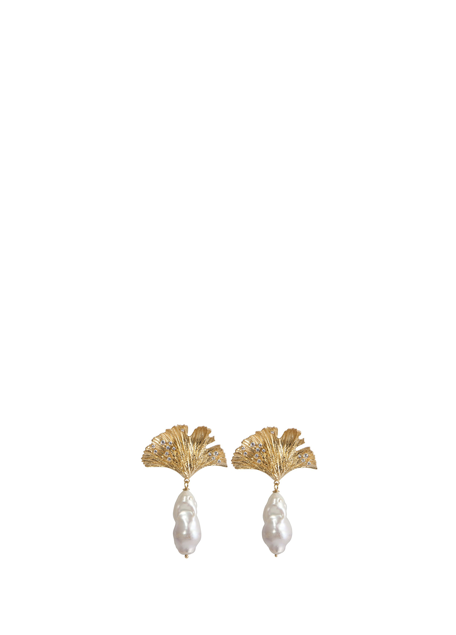 Ginkgo Leaf Baroque Pearl Earrings Altın Kaplama Kadın Küpe