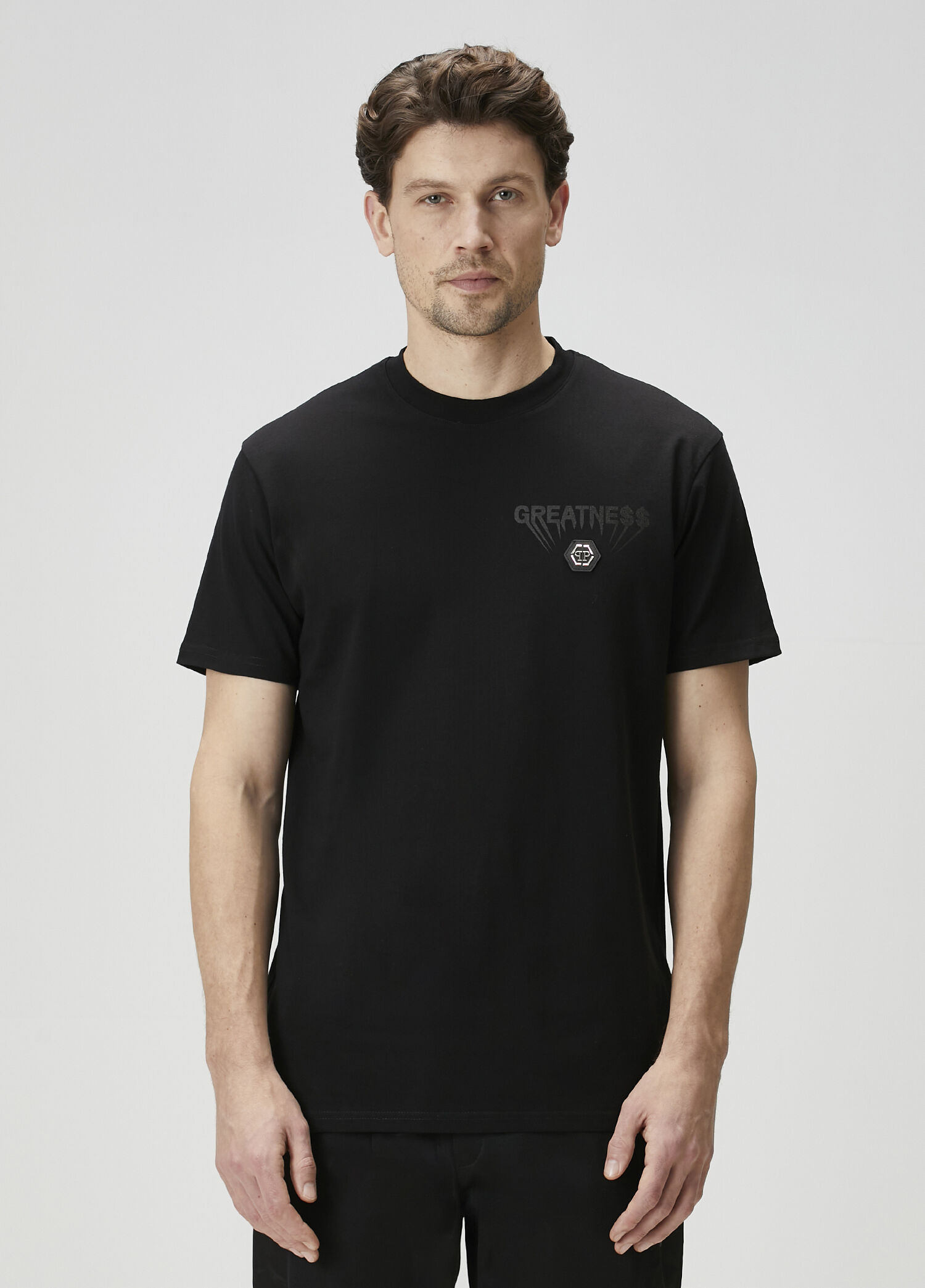 Siyah Slogan Baskılı Logolu T-shirt