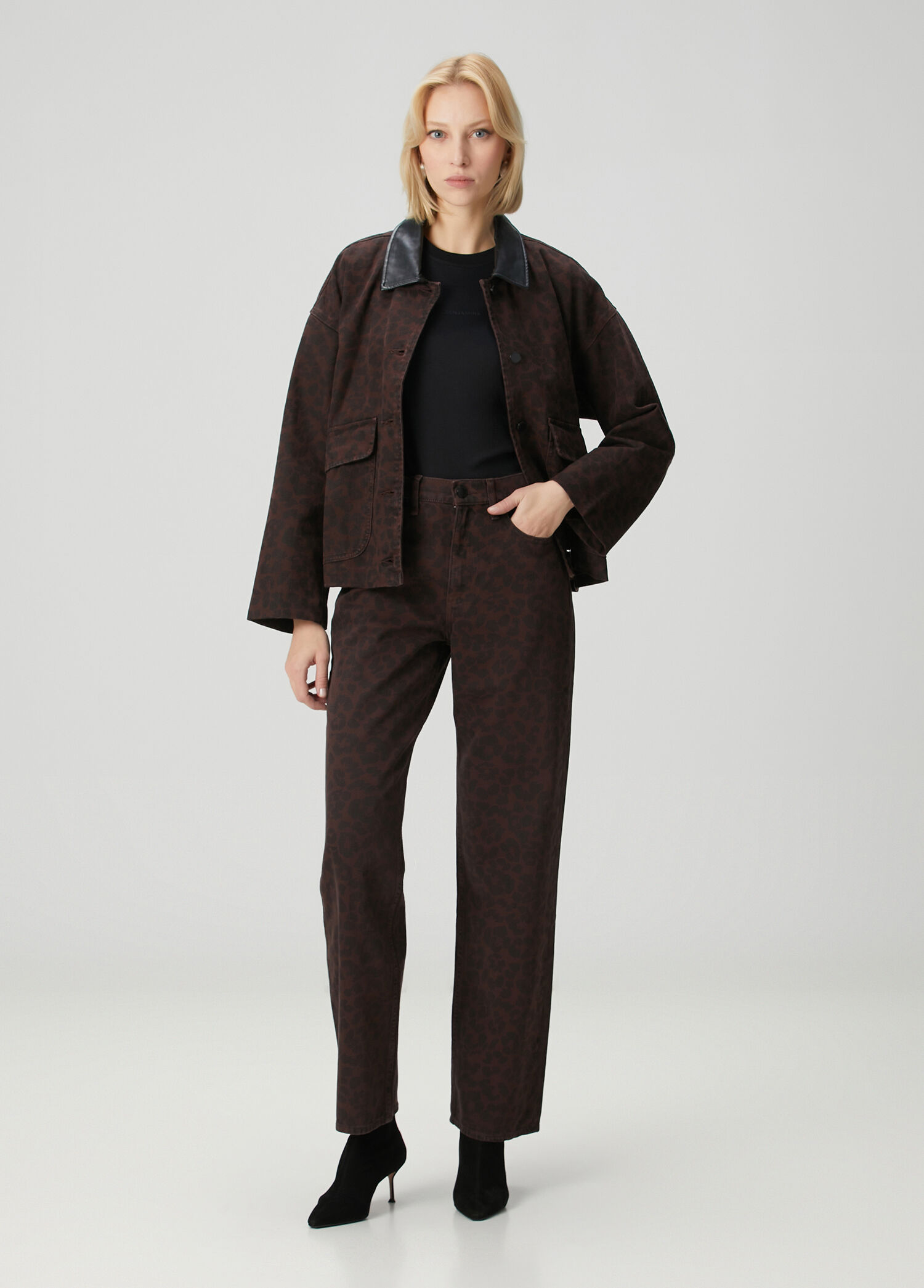 Shea Relaxed Straight Leopar Desenli Jean Pantolon