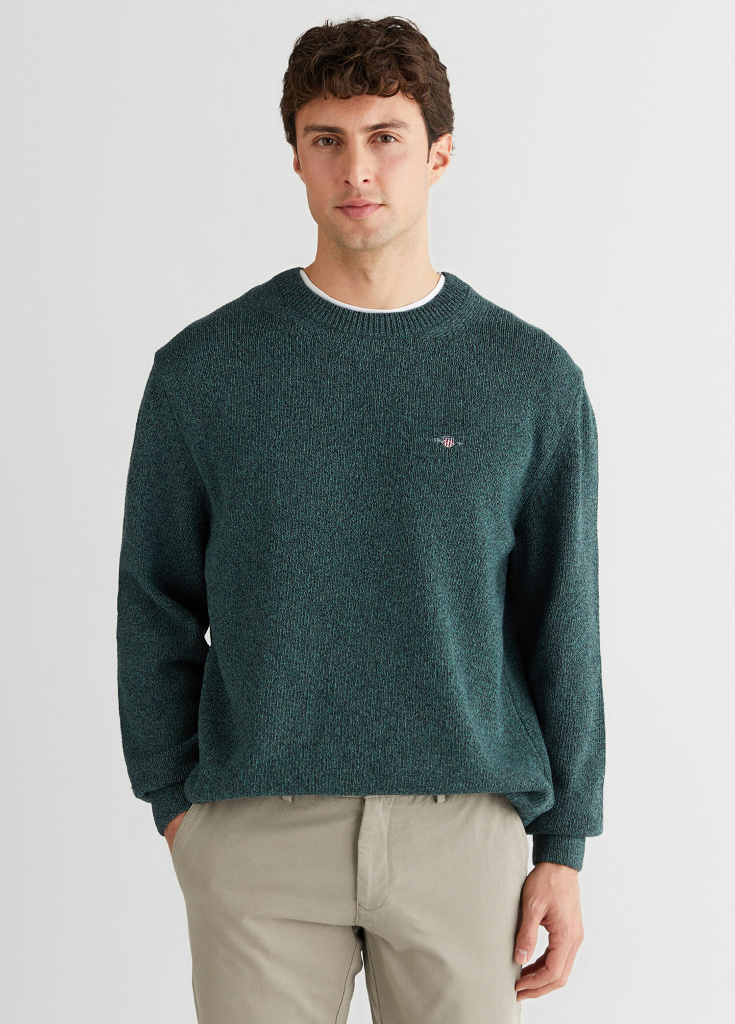Yeşil Relaxed Fit Bisiklet Yaka Erkek Triko Kazak