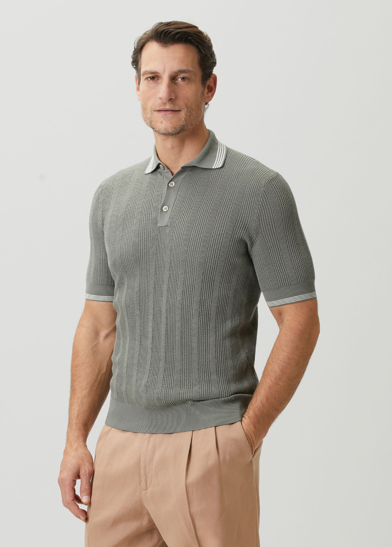 Brunello Cucinelli Yeşil Erkek Yeşil Polo Yaka Jakarlı Kısa Kollu