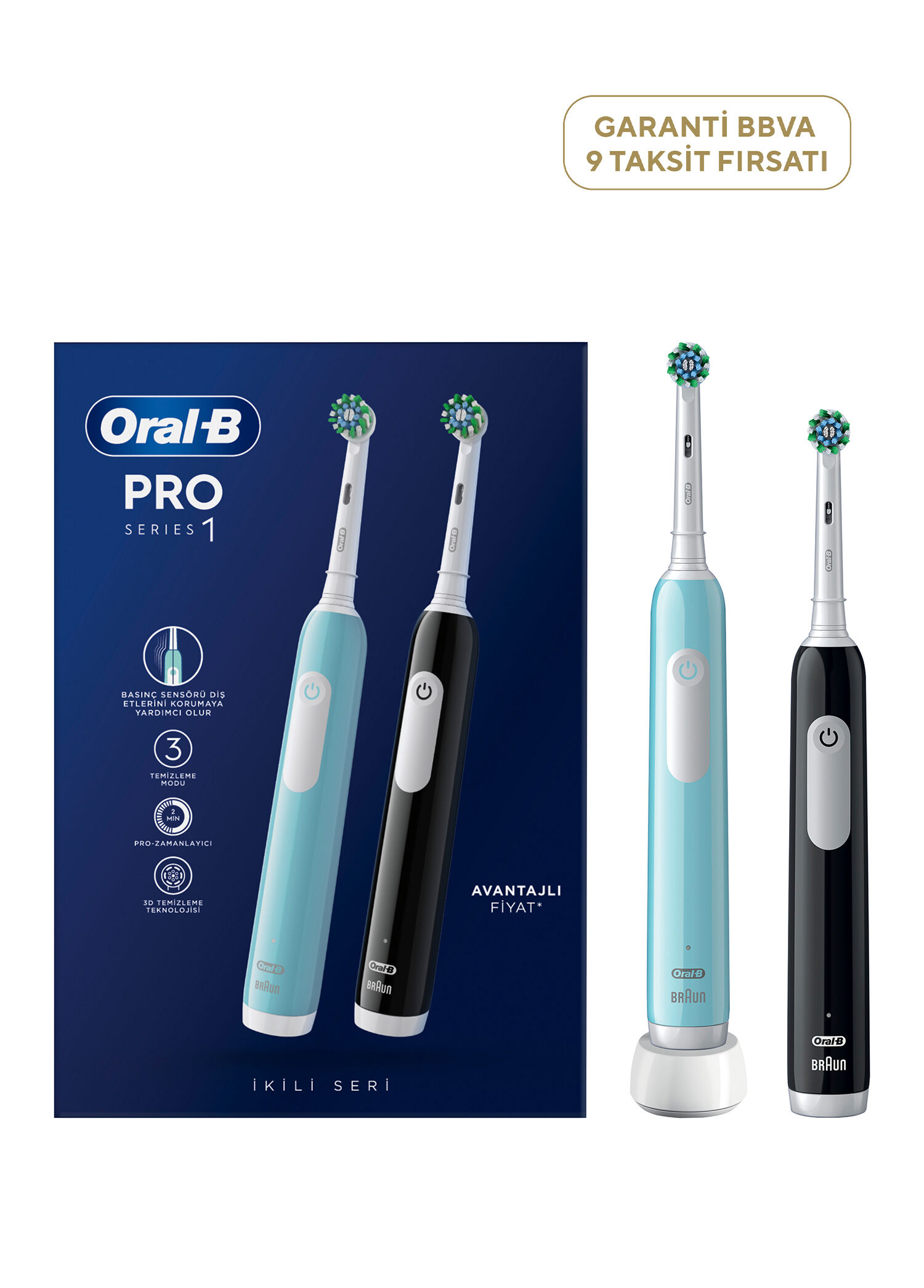 Pro Series 1 İkili Siyah ve Mavi Şarjlı Diş Fırçası