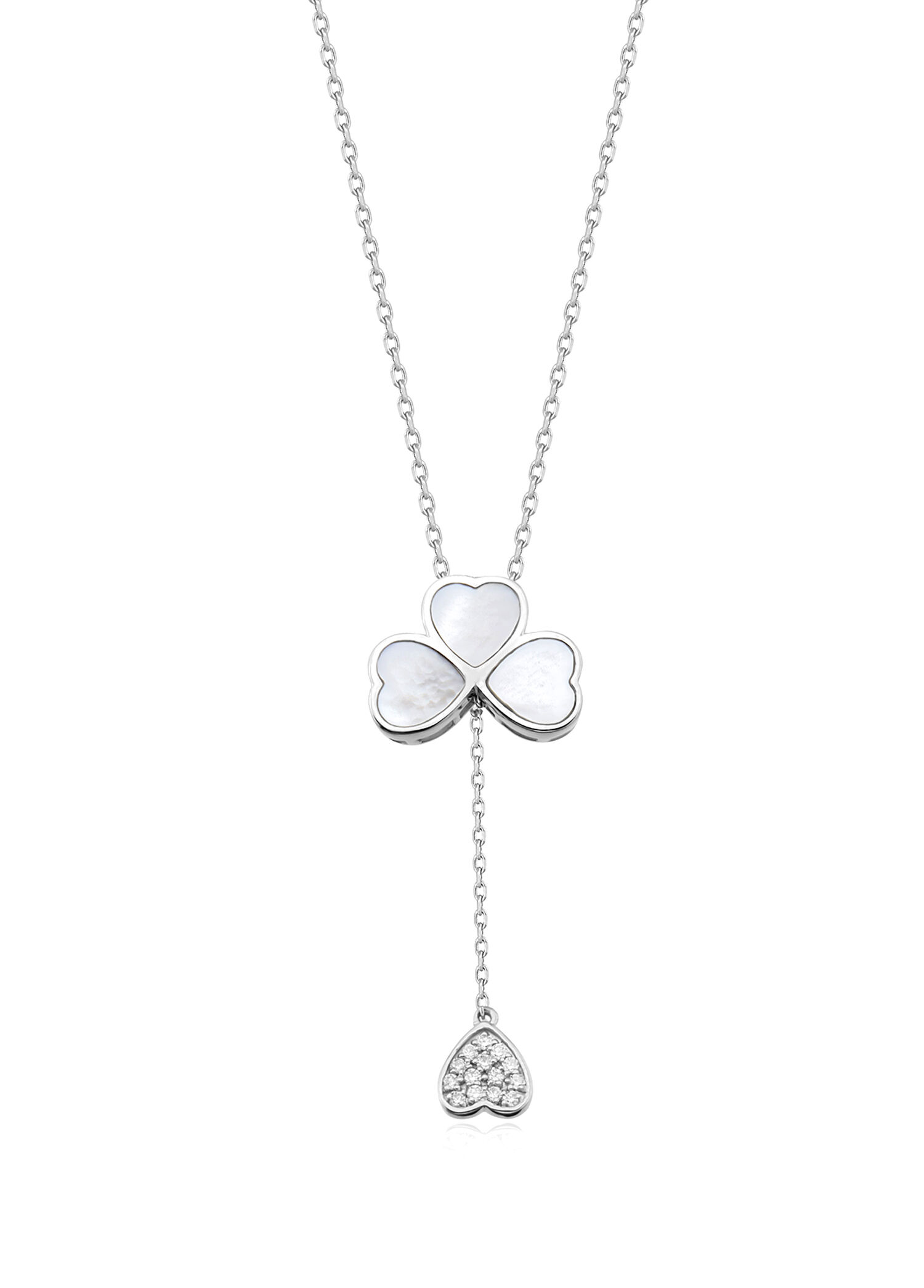 Clover Heart Beyaz Opal Kadın Altın Kolye