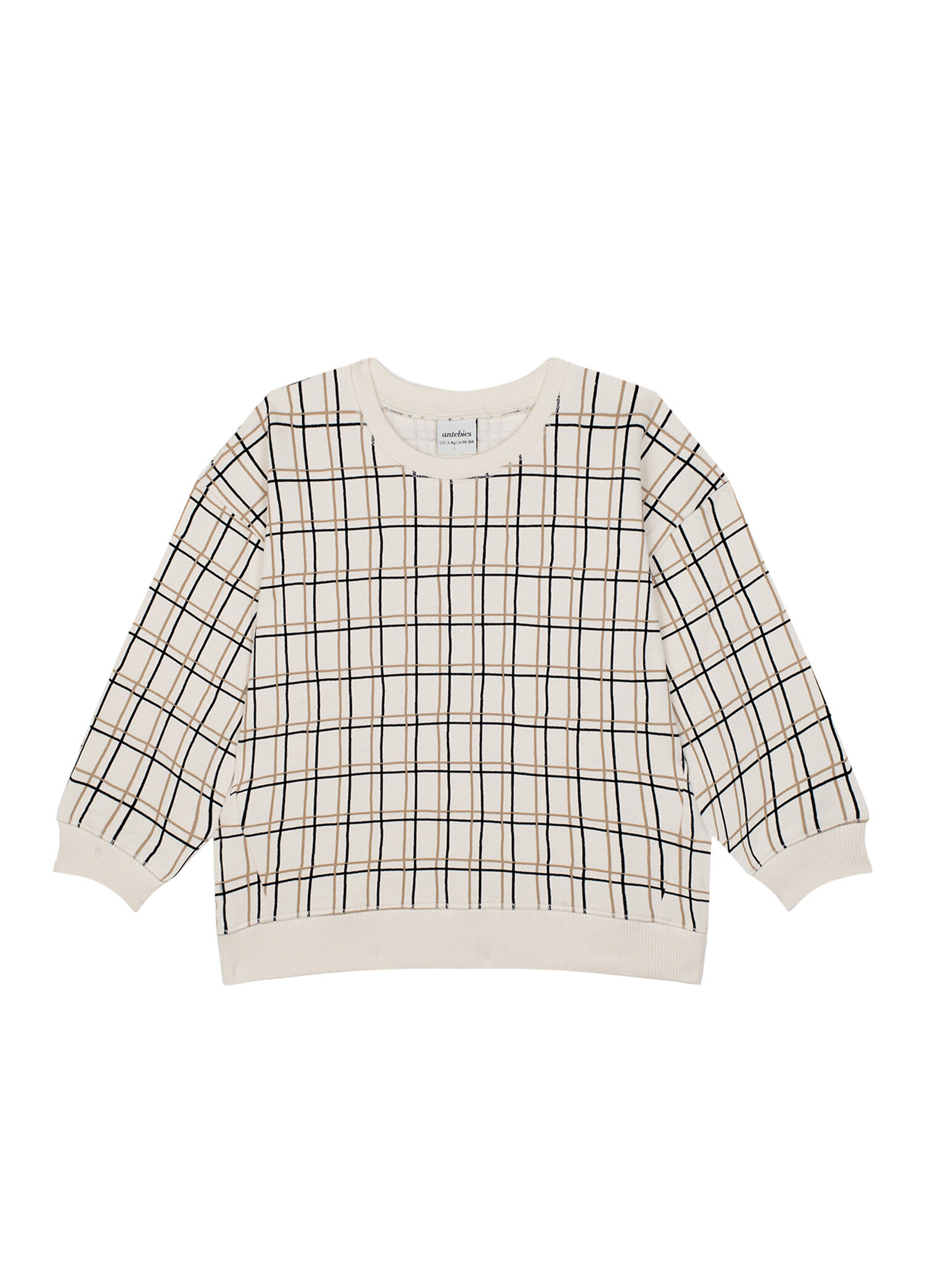 Grid Bej Uzun Kollu Unisex Çocuk Sweatshirt
