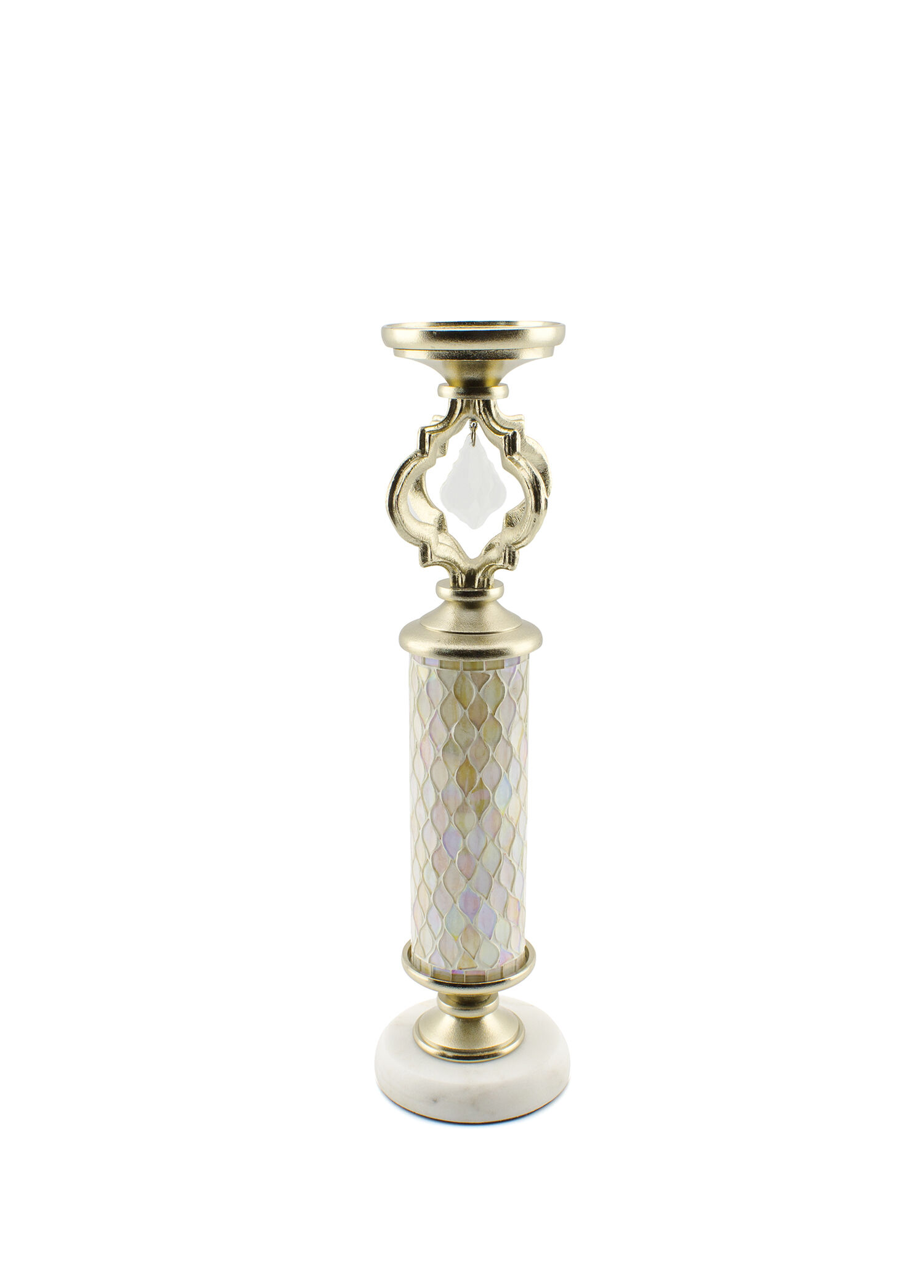 Tiamo Krem Rengi Cam Şamdan 33 cm