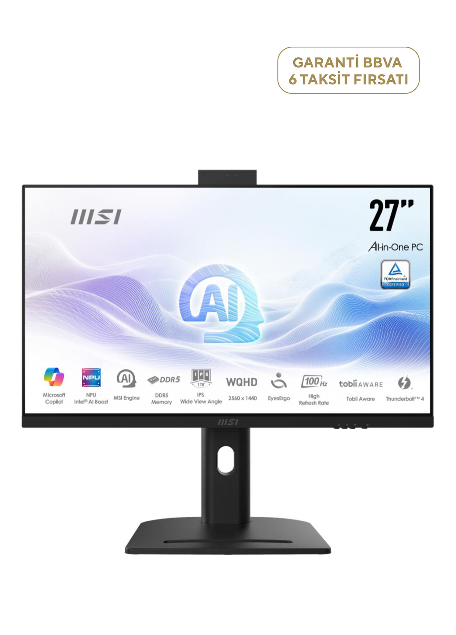 MSI - Modern AM273QP AI 1UM-419XEU Ultra 7 WQHD 155H 16GB RAM DDR5 1TB SSD 27" FreeDOS Black All In One PC