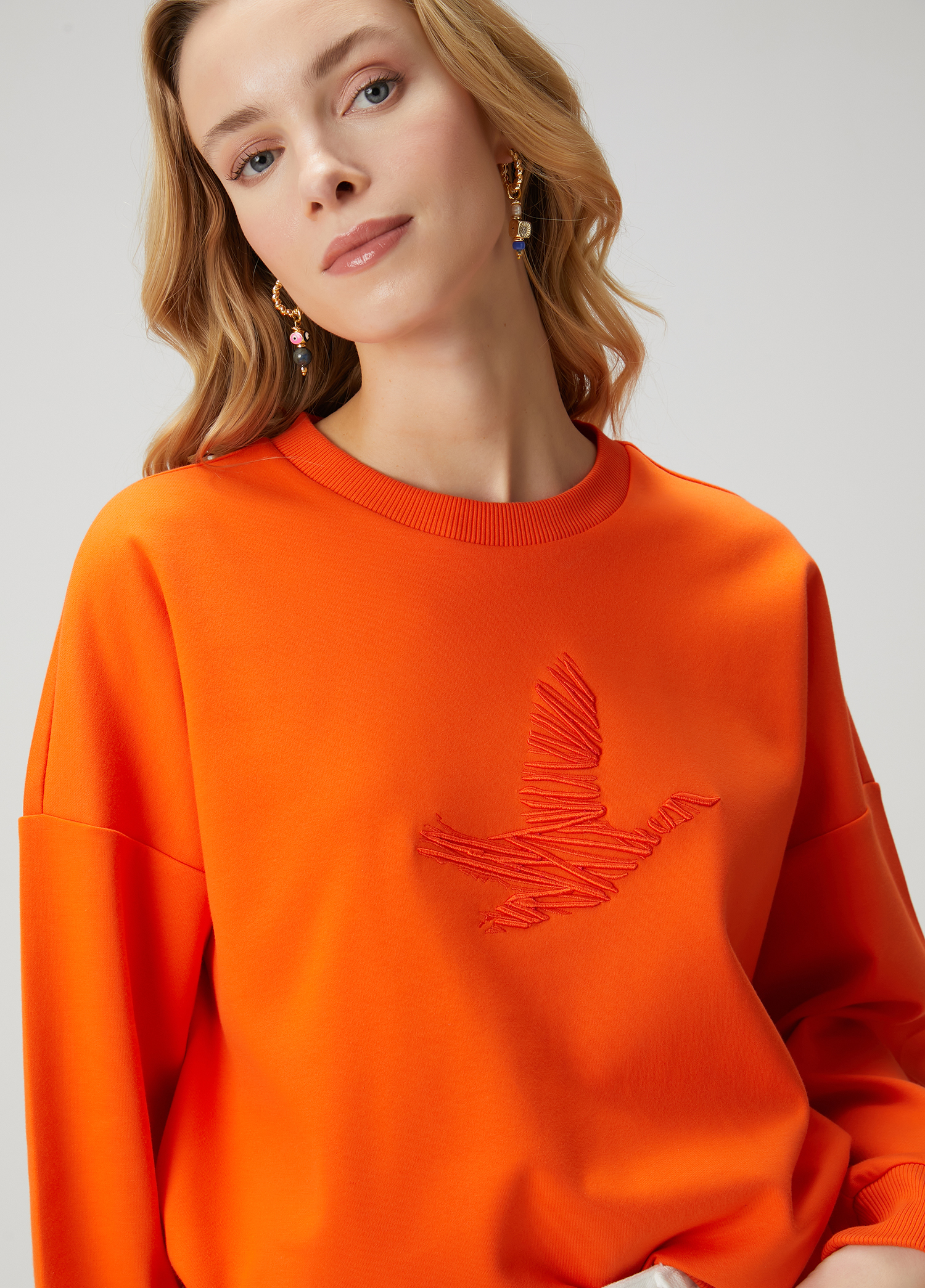 Oversize Mercan Logo Nakışlı Sweatshirt_1