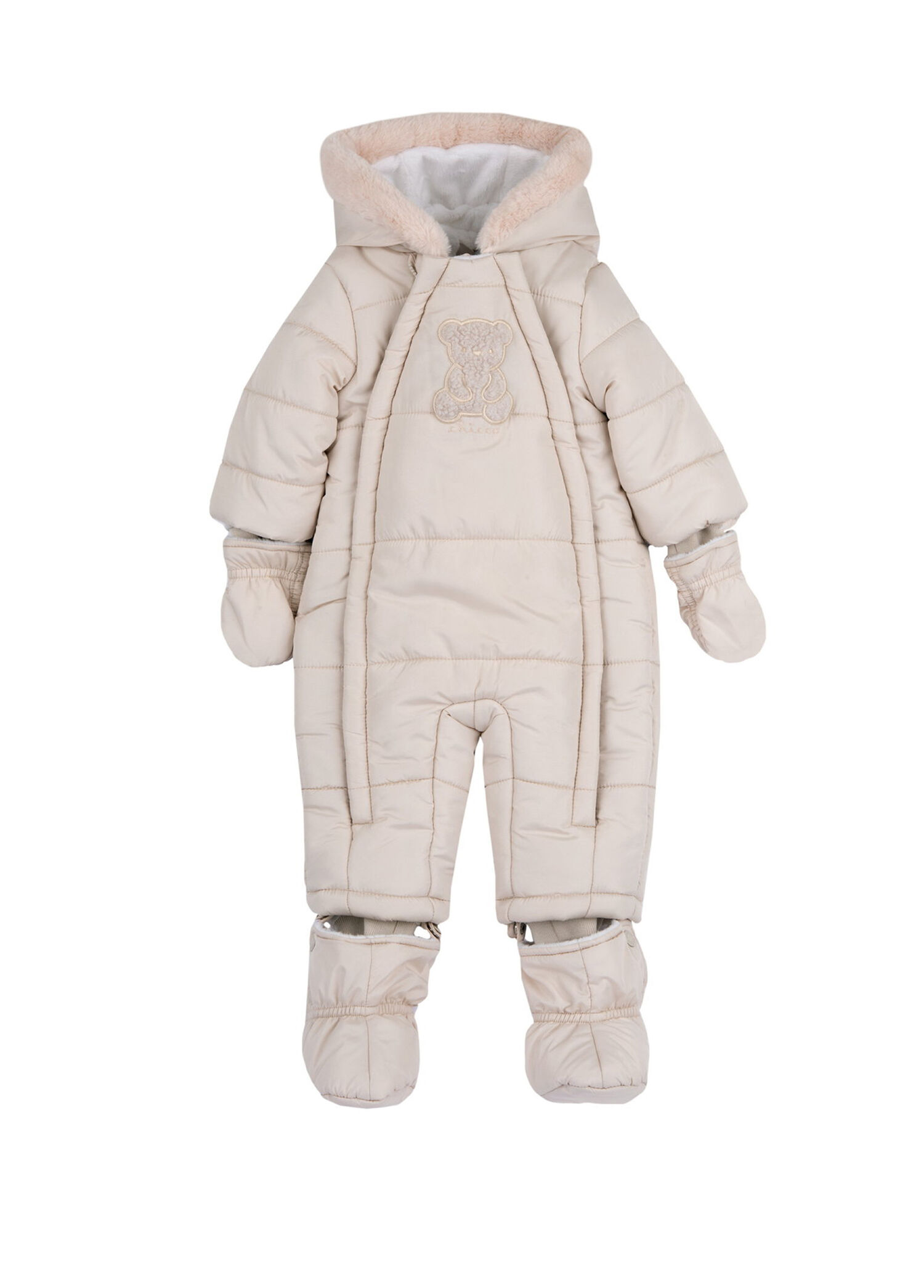 Krem Rengi Dolgulu Kapüşonlu Unisex Bebek Astronot Mont