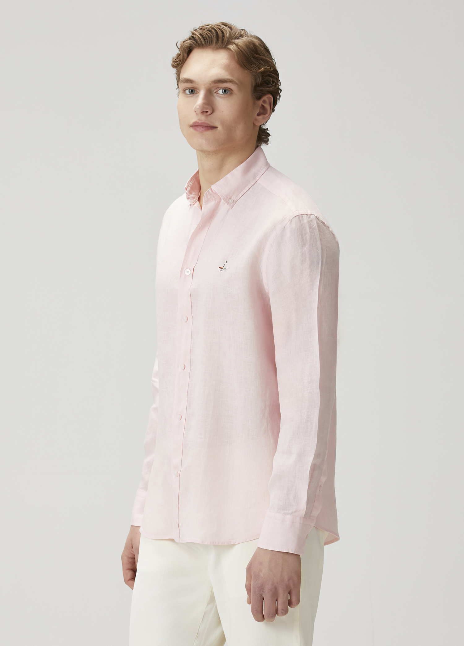Comfort Fit Açık Pembe Keten Gömlek_3