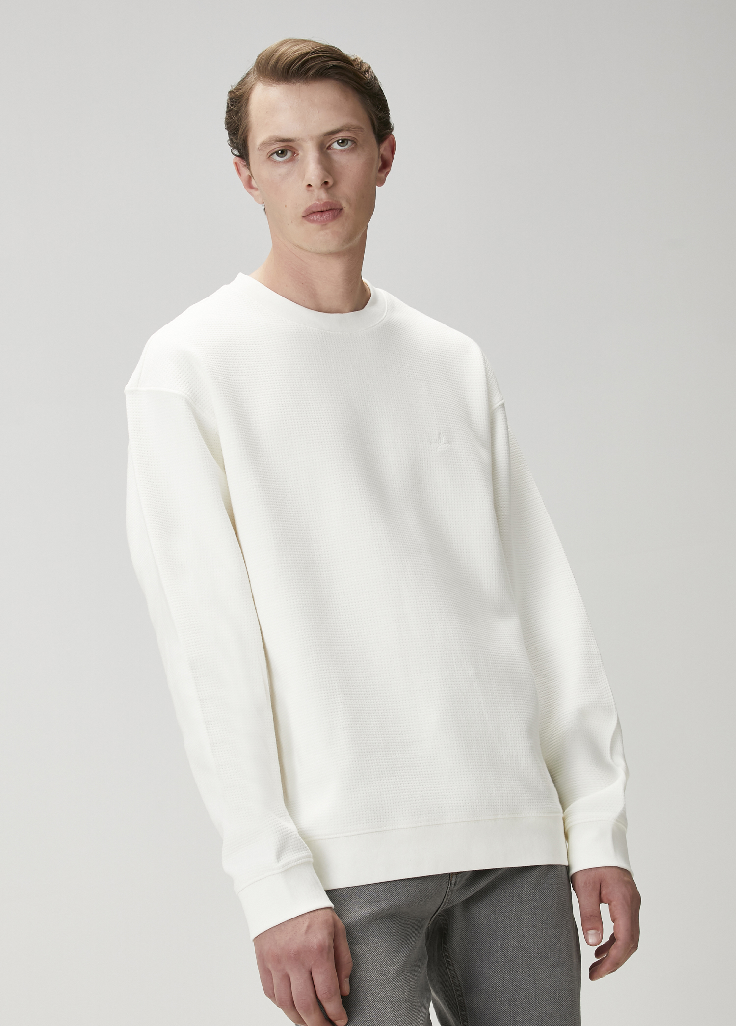 Kırık Beyaz Waffle Dokulu Oversized Sweatshirt_2