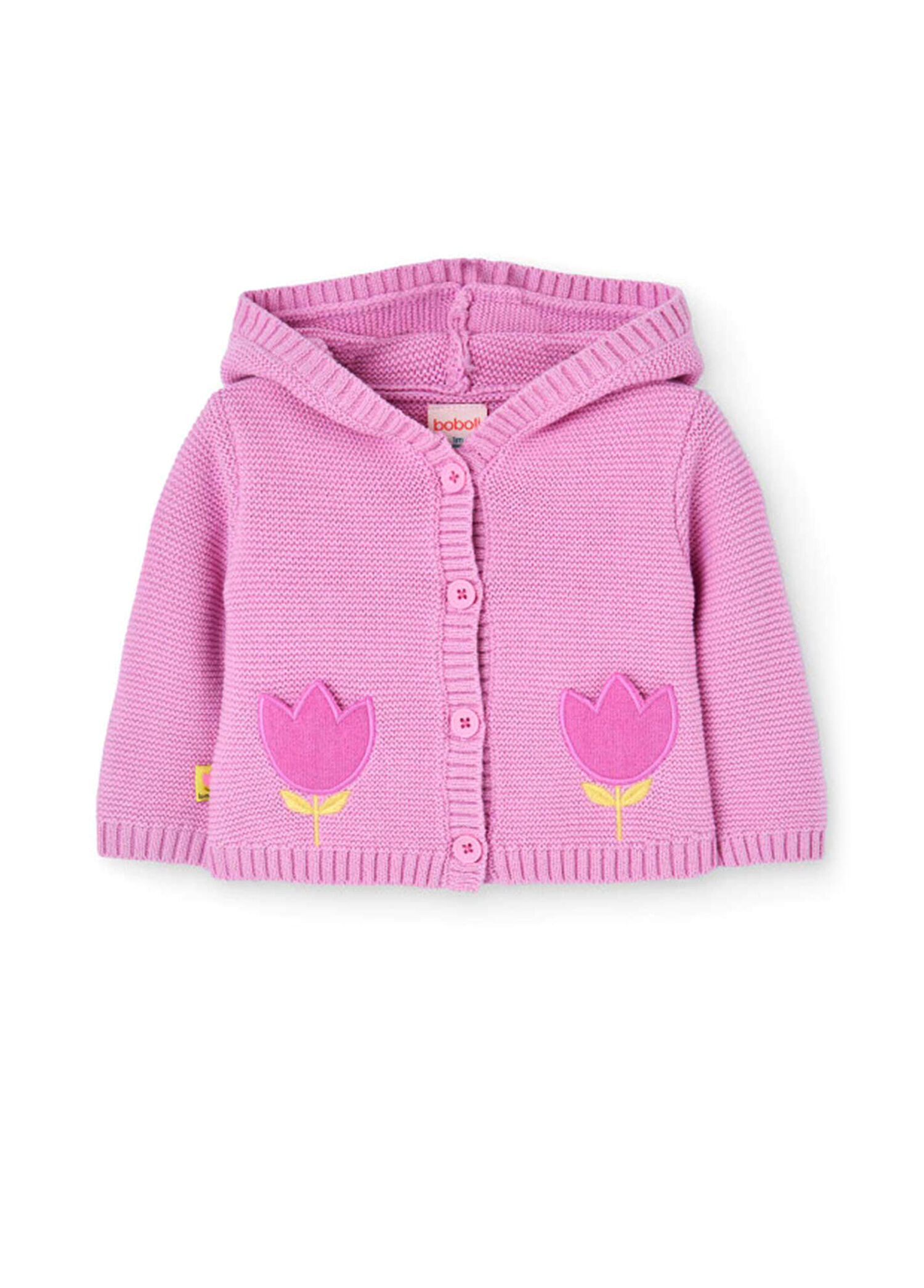 Pembe Pamuklu Kız Bebek Örgü Hırka