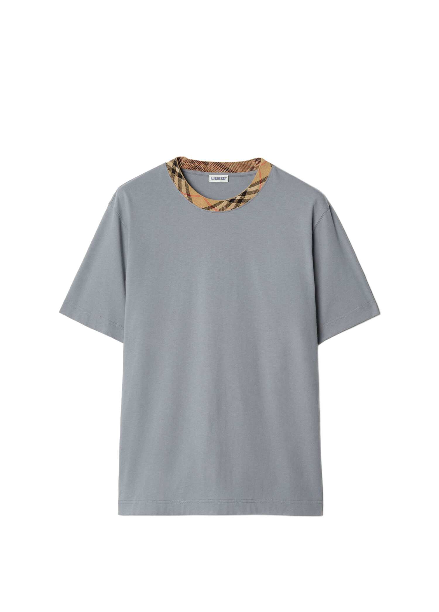 Burberry Gri Erkek Check Trim Pamuklu Gri Kısa Kollu Erkek T-Shirt