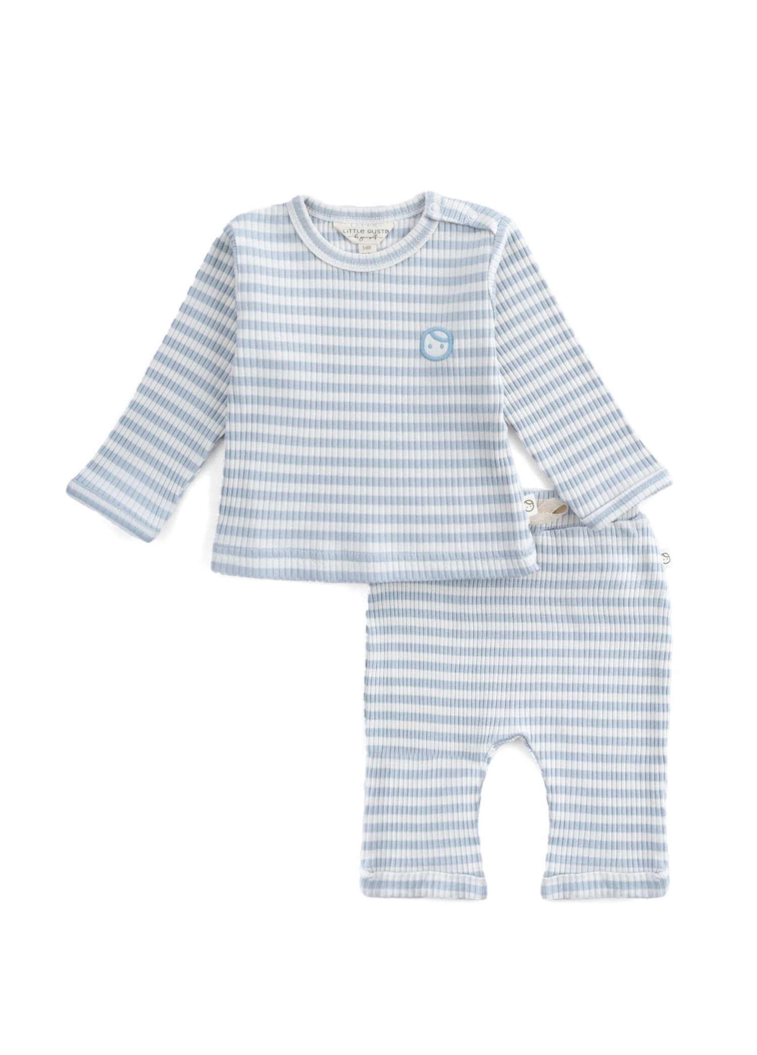 Mavi Organik Pamuklu Kaşkorse Modal Uzun Kollu Üst ve Pantolon Erkek Bebek 2'li Set