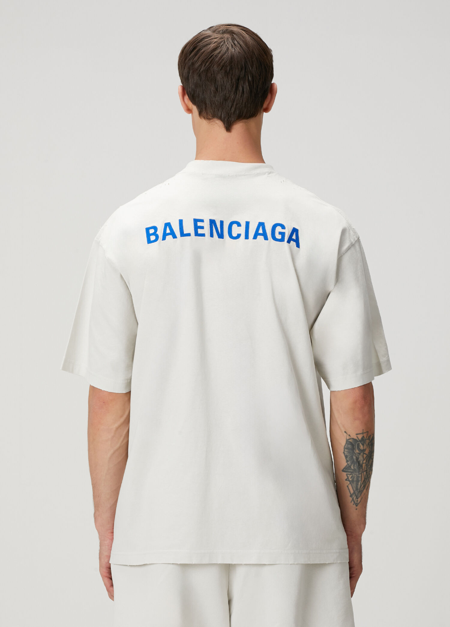 Balenciaga - Beyaz Logo Nakışlı T-shirt - Beyaz