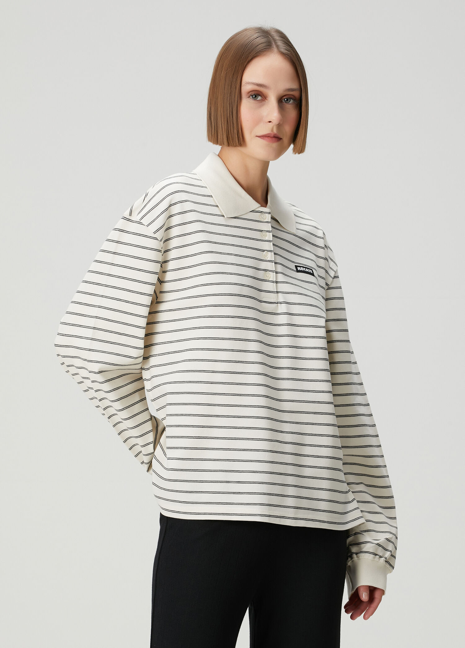 Siyah Krem Polo Yaka Organik Pamuk Sweatshirt