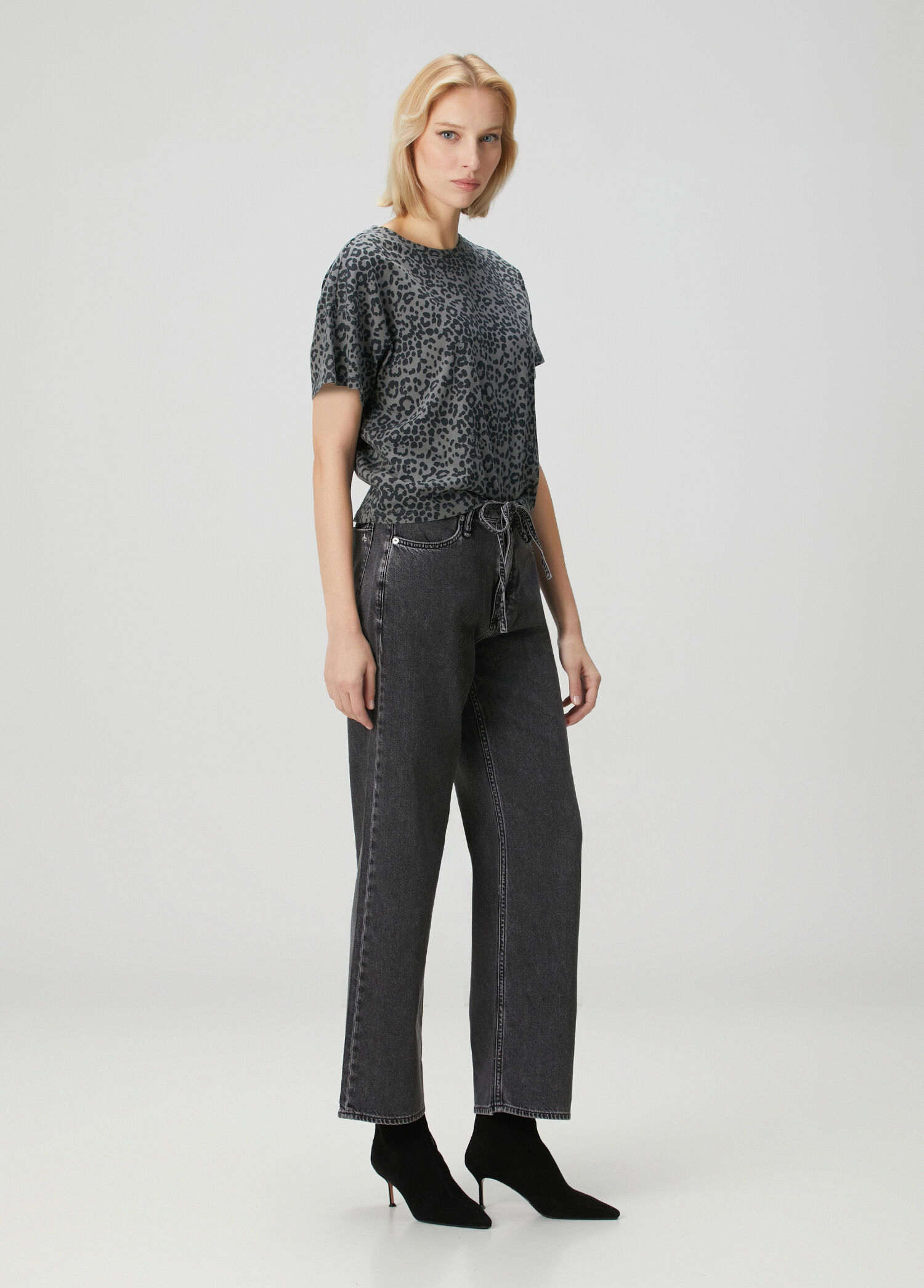 Phoebe Wide Leg Koyu Gri Jean Pantolon
