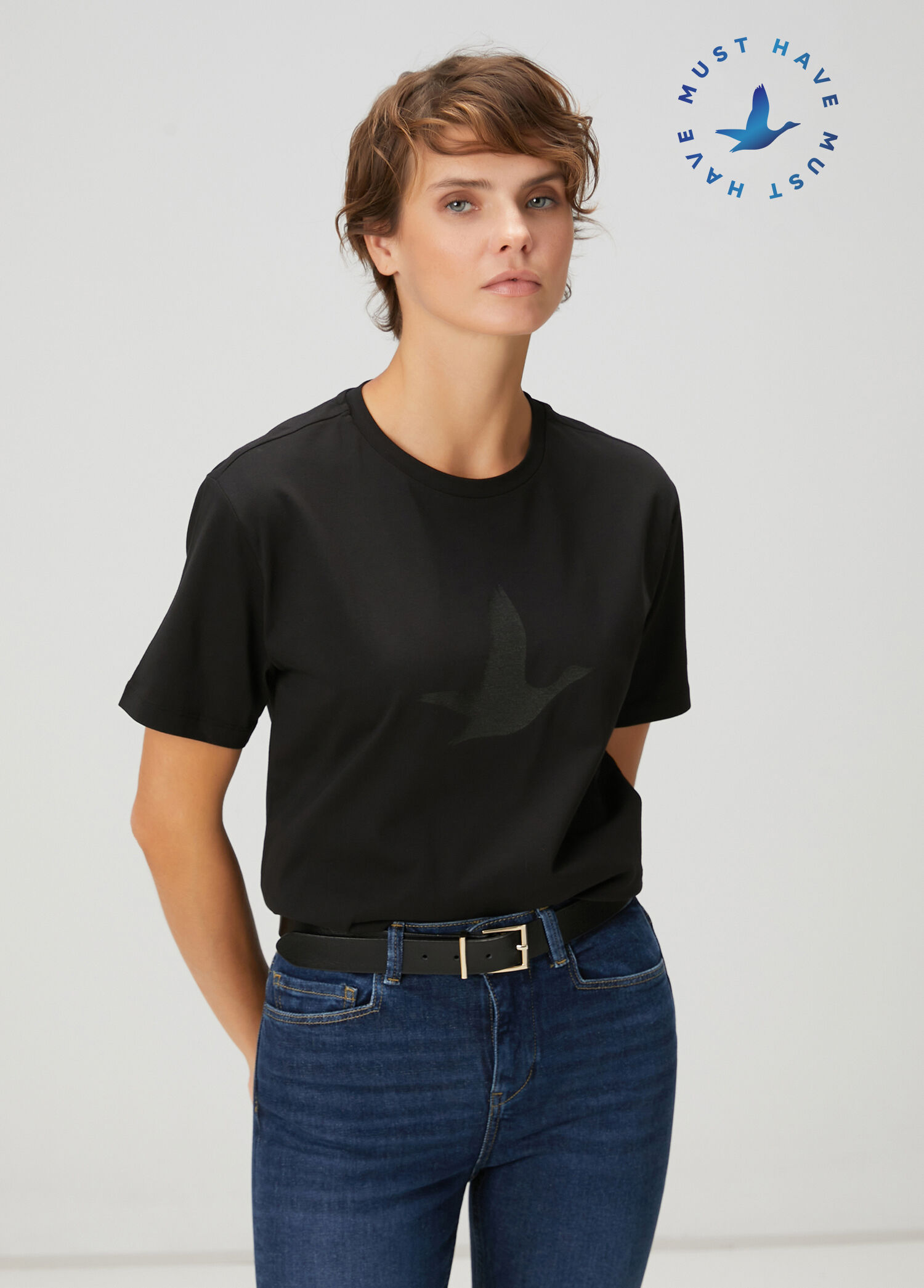 Beymen Club - Siyah Folyo Kuş Baskılı T-shirt - Siyah