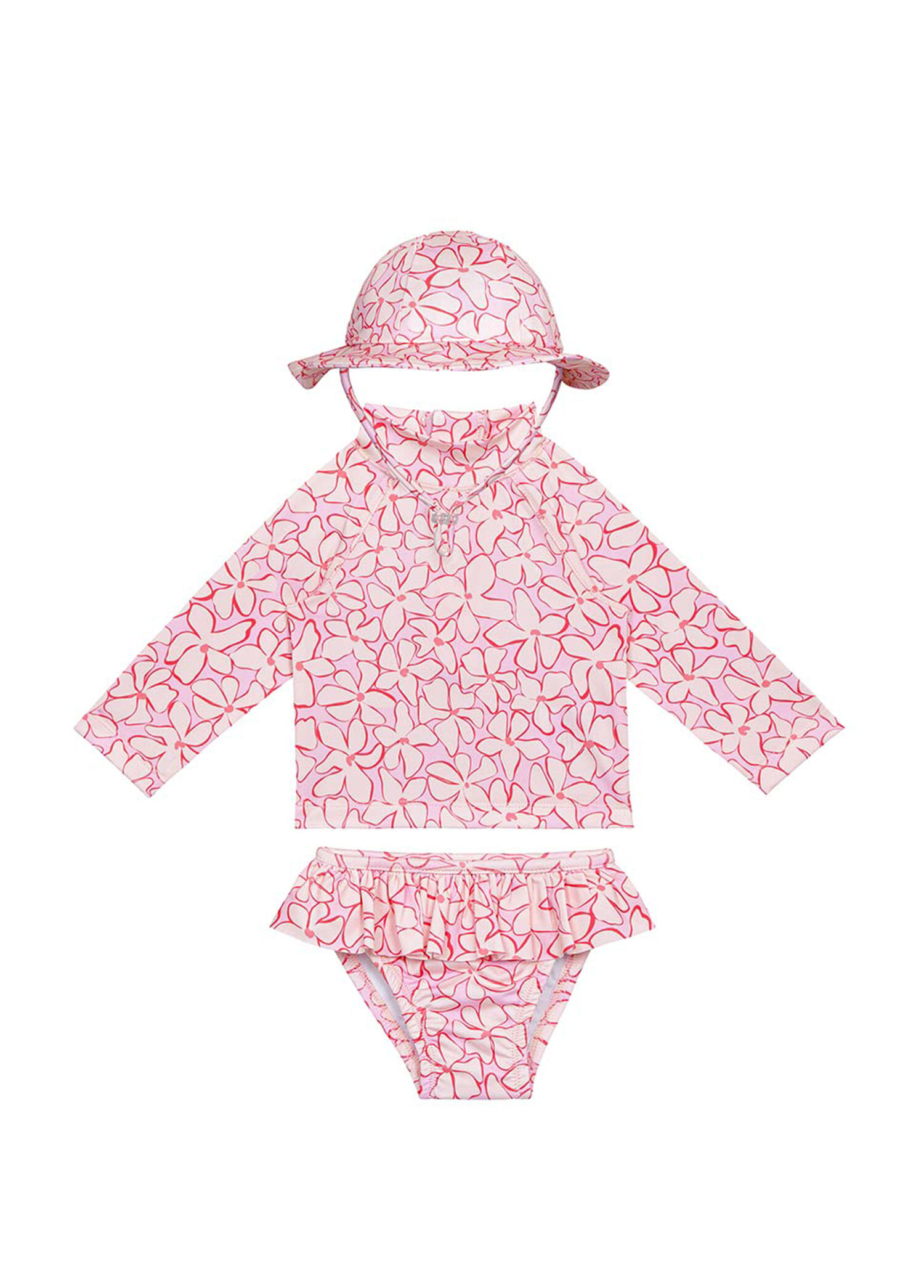 Lilac Blossom Şapkalı UV Korumalı Uzun Kollu Kız Bebek Mayo Seti
